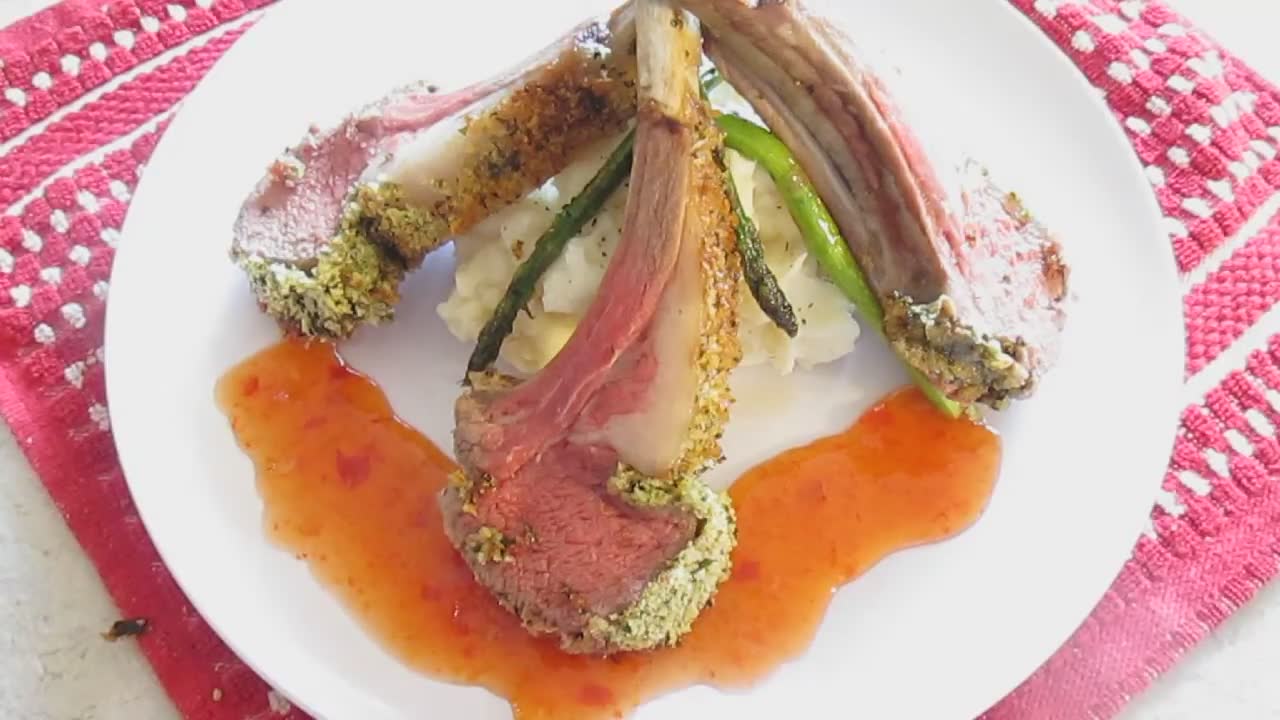 Mint-crusted rack of lamb with panko