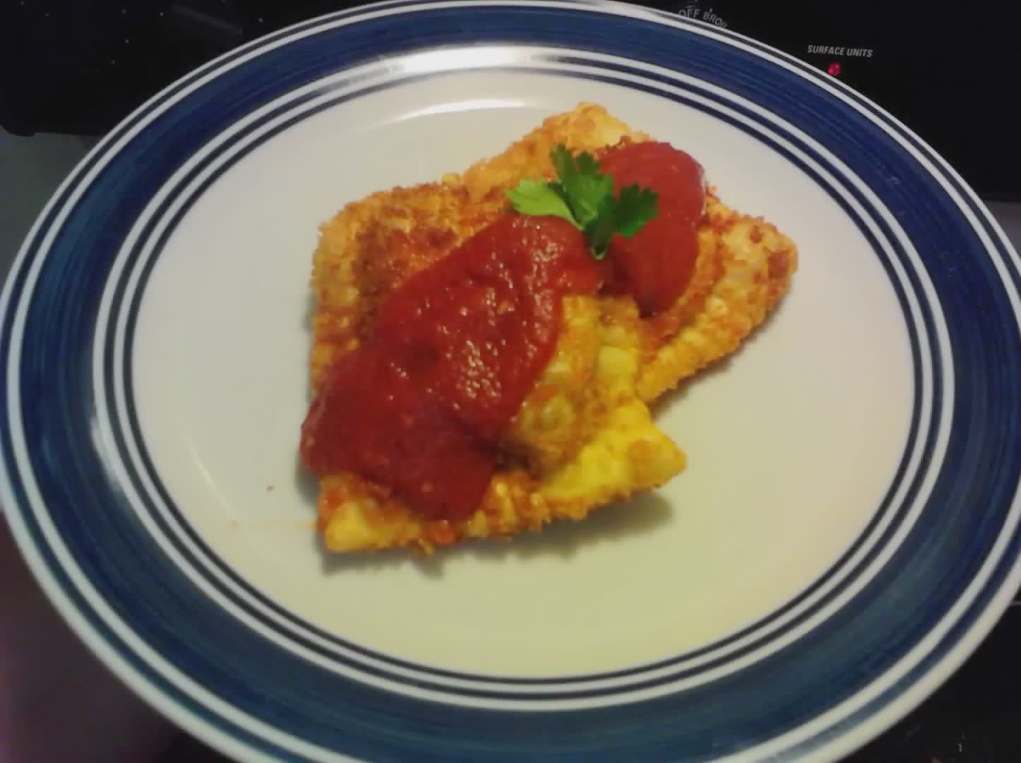 Crispy beef and cheese raviolis in panko