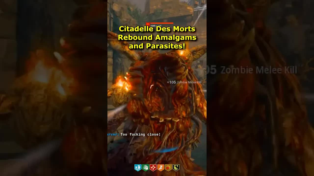 Rebound Amalgams parasite's shorts with Sword in Citadelle Des Morts Black Ops 6 Zombies (COD BO6)