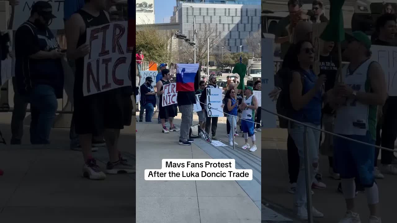 Dallas Mavericks Fan Protest The Luka Doncic Trade outside of the AAC after