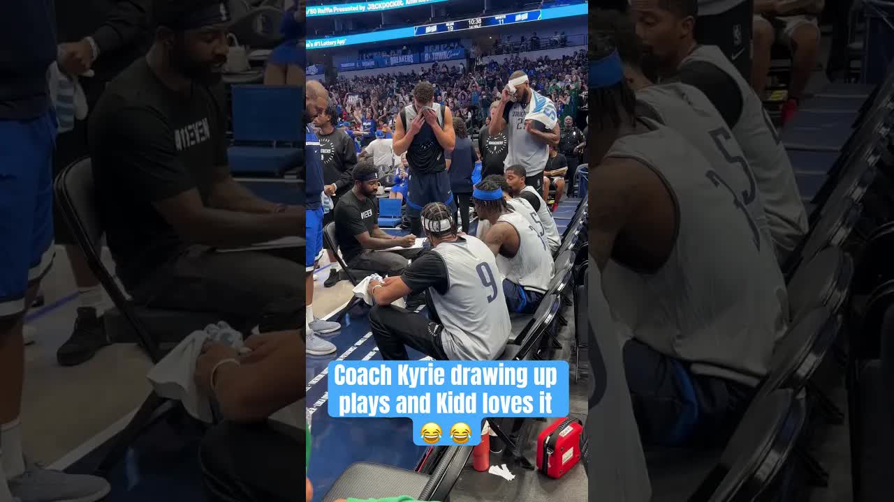 Kyrie Irving draws up plays as Dallas Mavericks Fan Jam as Coach Kidd watches 😂