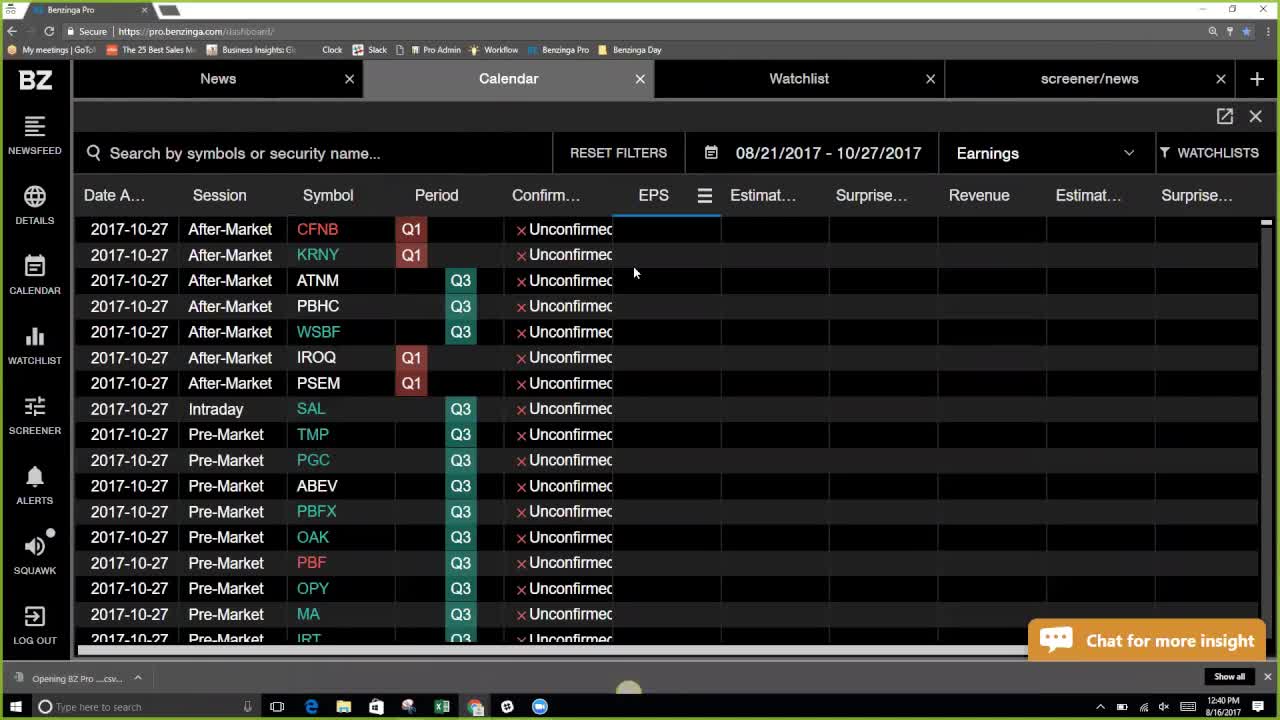Navigating through the Benzinga Pro Platform (8/16/17)