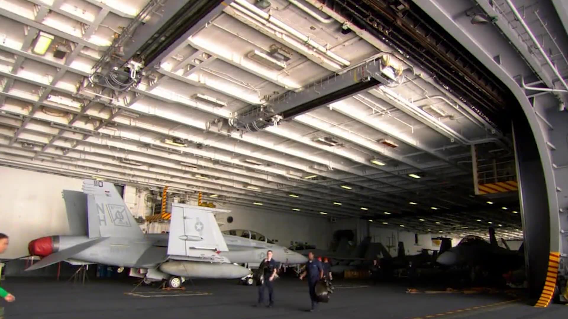Interior spaces below waterline of newest carrier