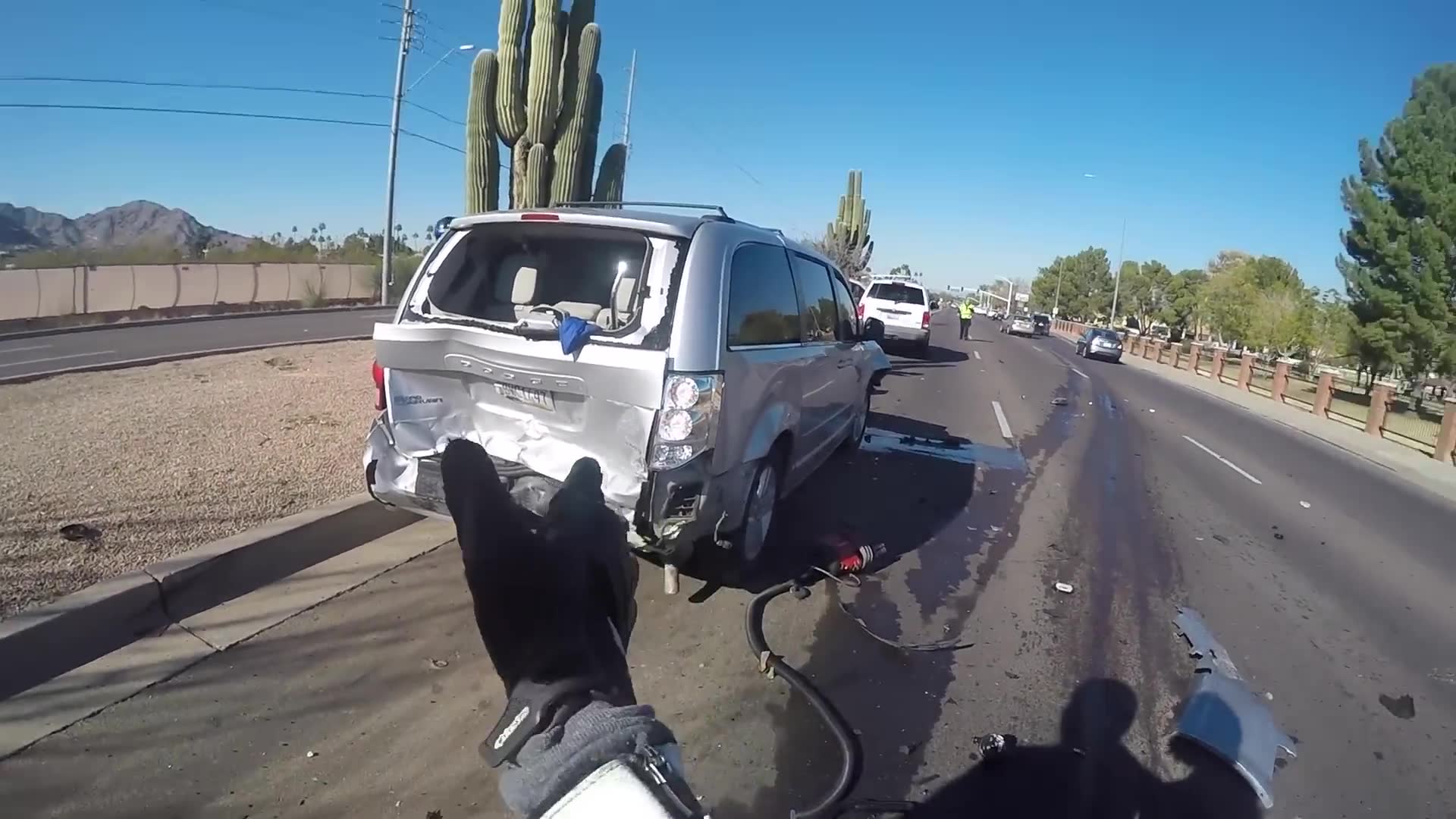 Present at scene of vehicle accident capturing immediate aftermath