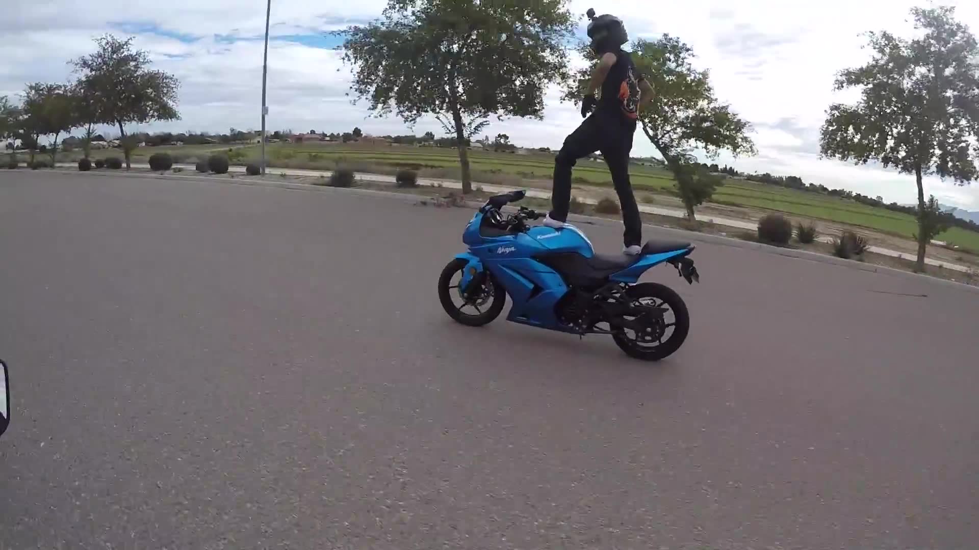 Something goes completely wrong during motorcycle ride or stunt