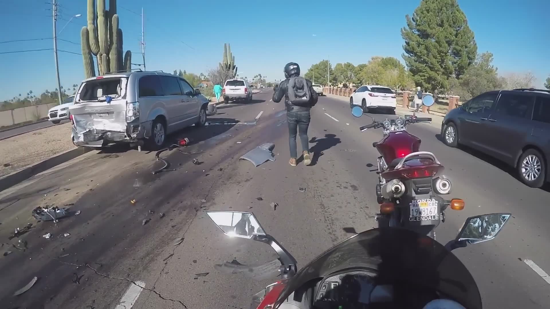 Another crash witnessed from the motorcycle as an accident unfolds in real time ahead