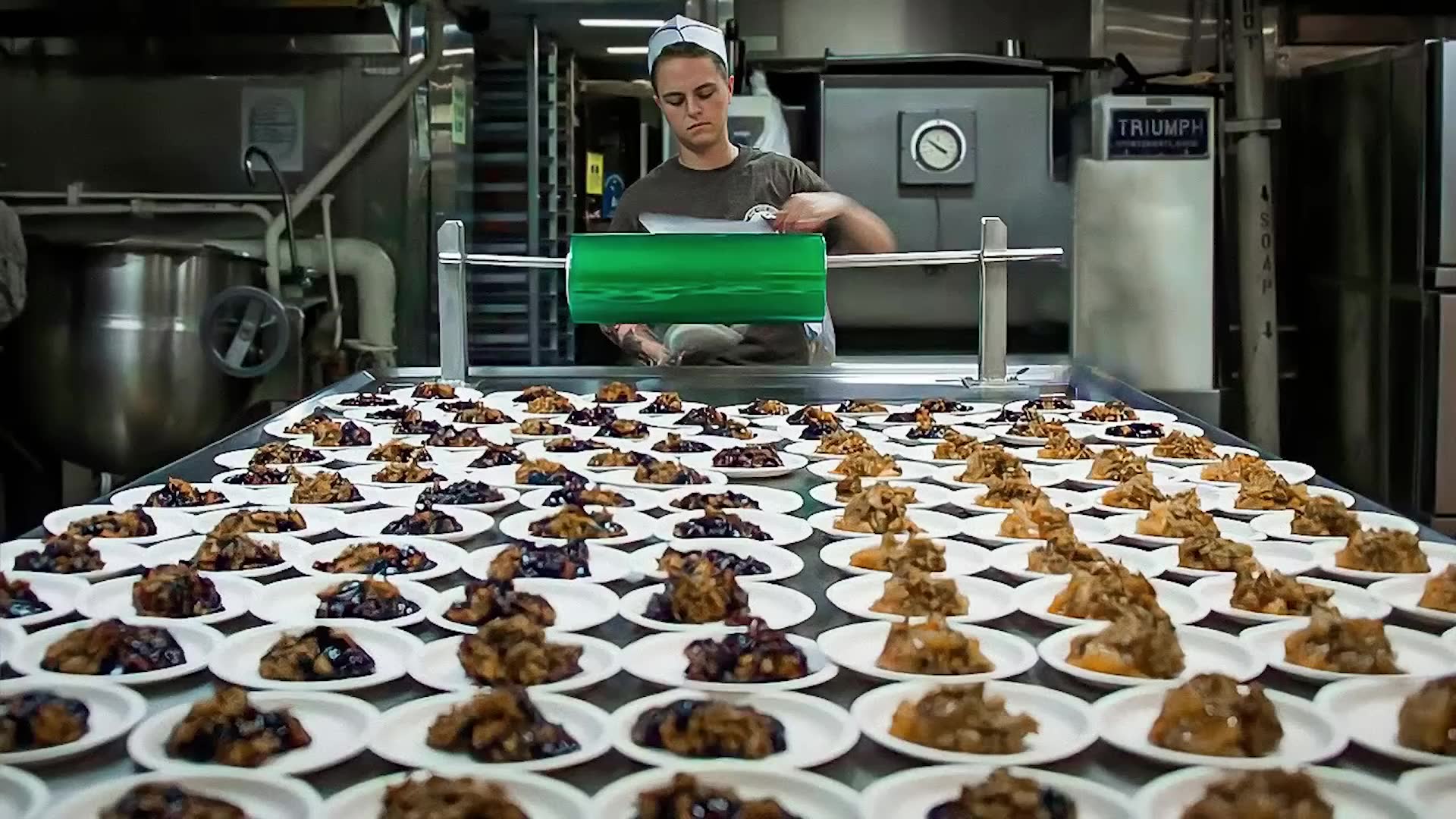 Mass food preparation aboard carrier