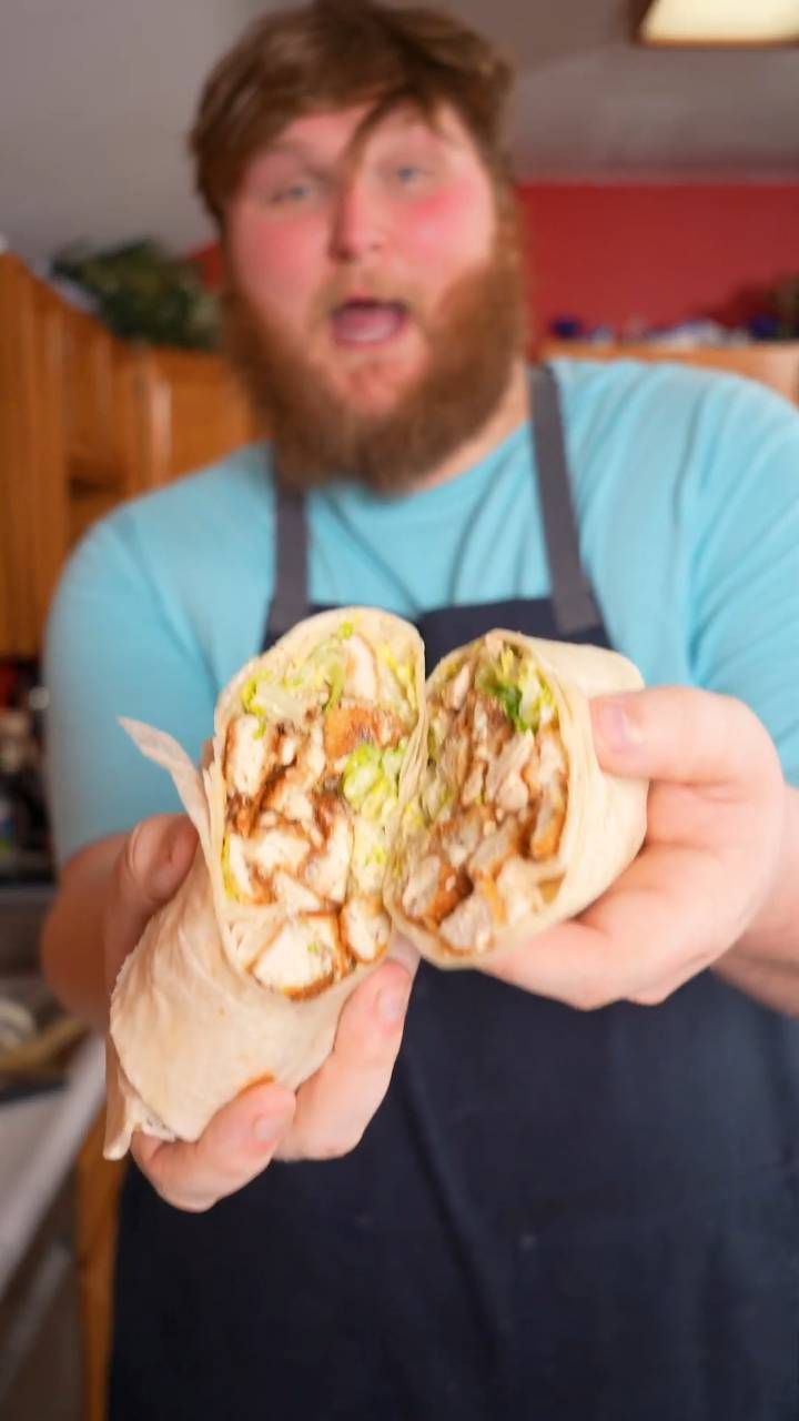 A wrap definitely worth getting poked 23 times for 🔪 #caesarsalad #chickencutlet #wrap #recipe