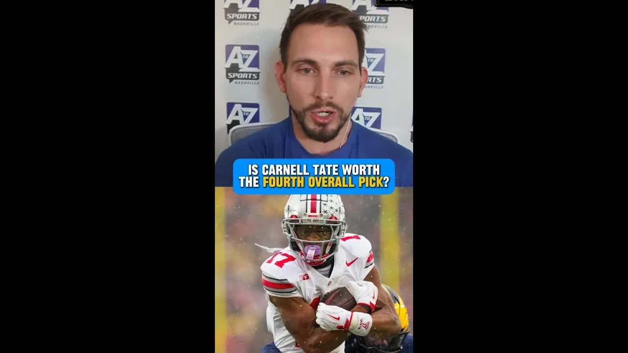 Where does WR Carnell Tate rank amongst the #Titans options at fourth overall?