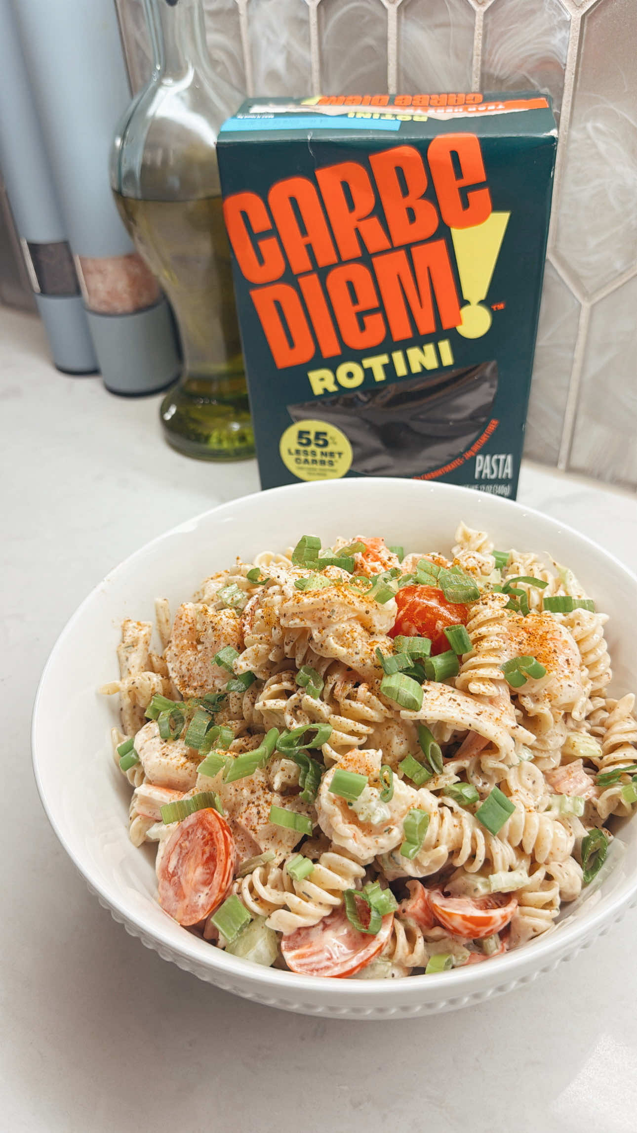 Super good and fresh creamy pasta salad recipe with less carb carpe diem rotini