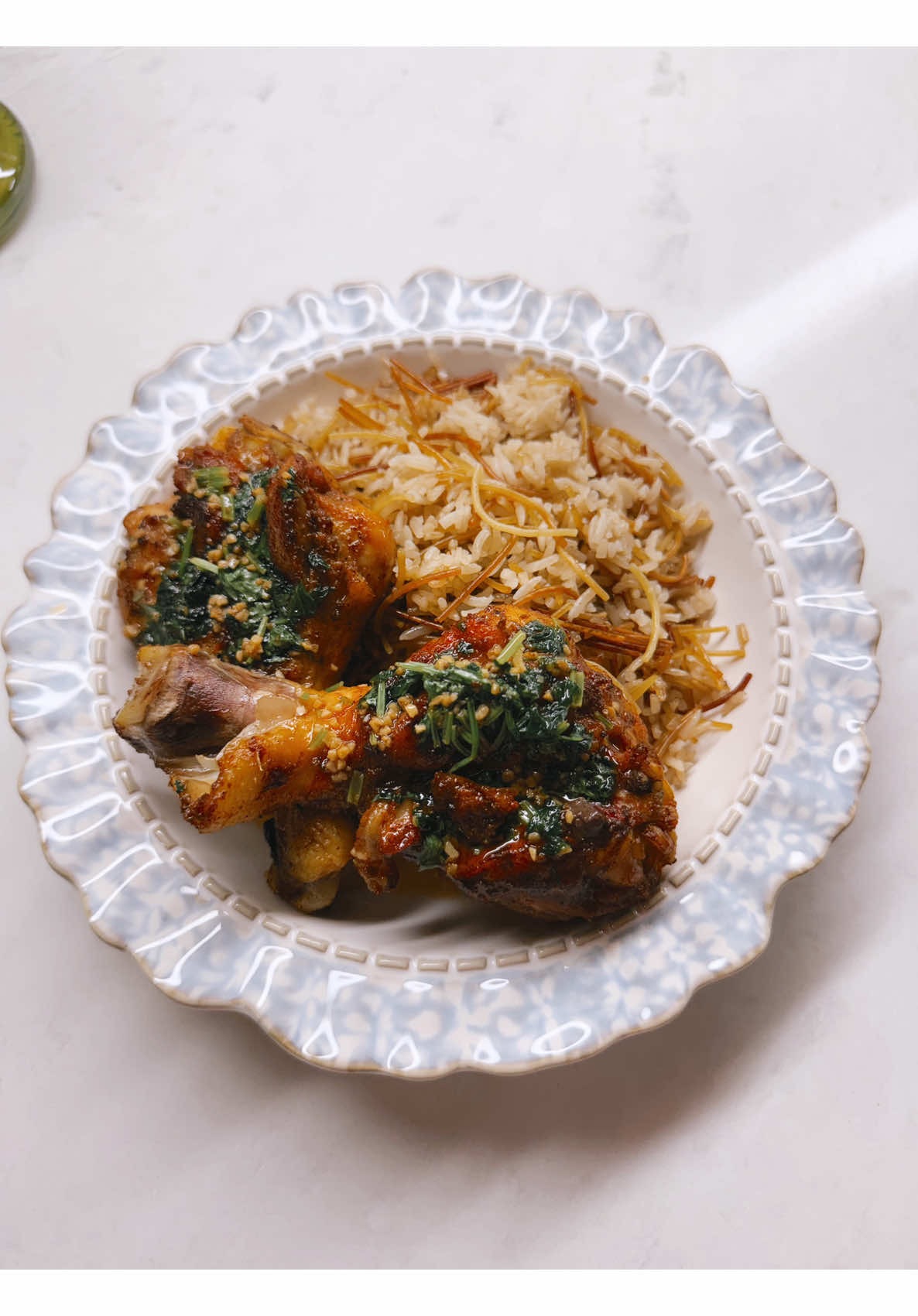 Homemade roasted chicken vermicelli rice dinner for weeknight meal