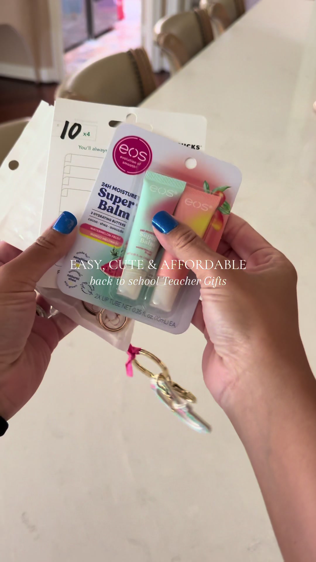 Easy cute affordable back to school teacher gifts eos super balm lip balm keychain
