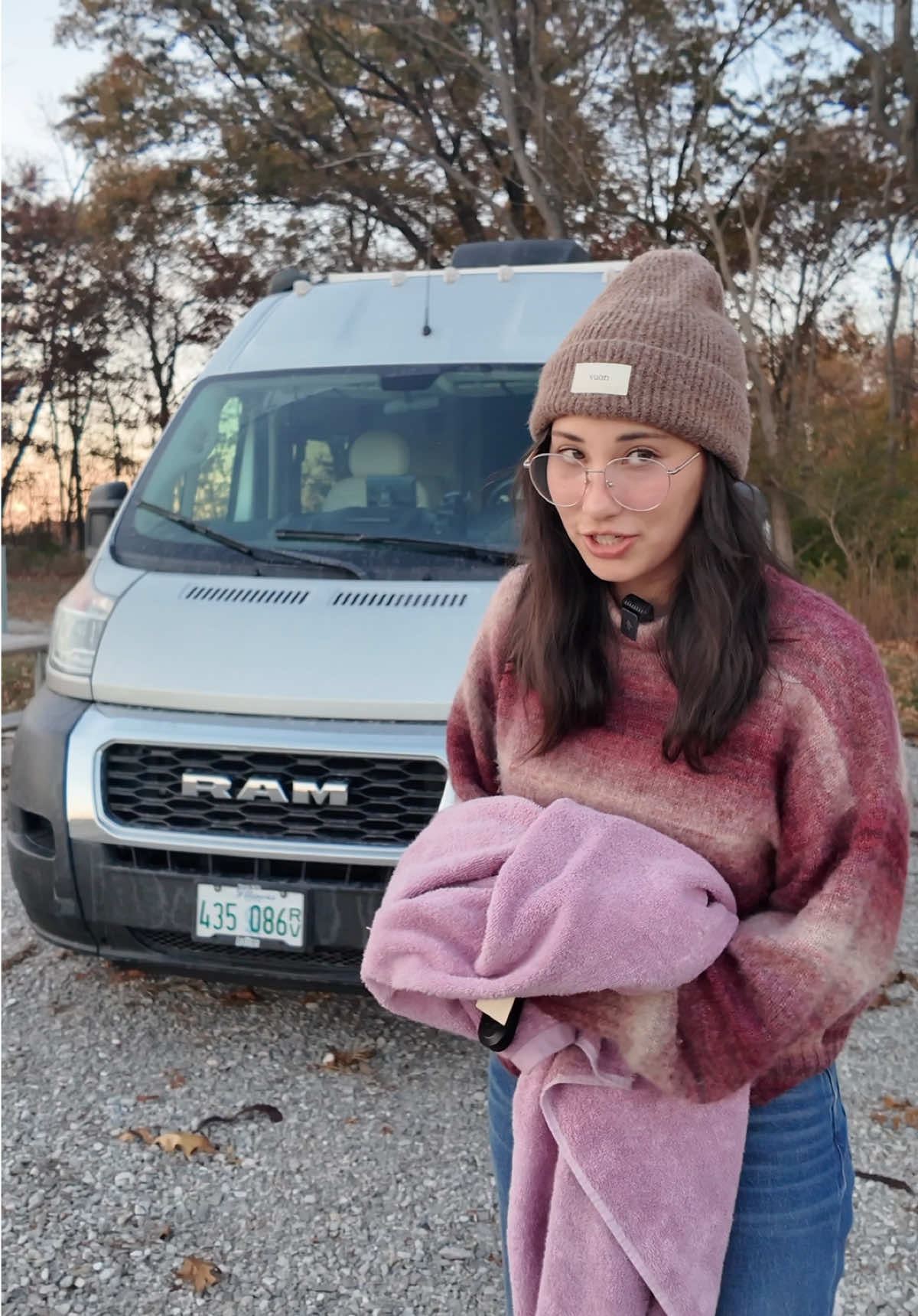 Taking a much-needed shower at sunset during van life travels