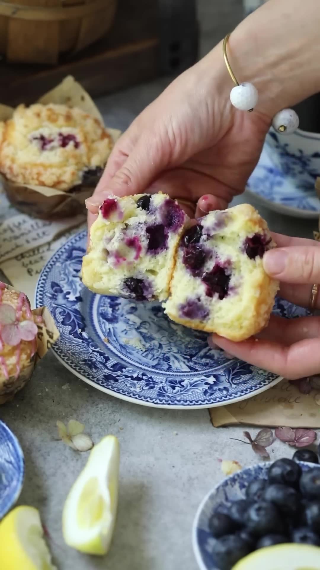 Chocolate sourdough bread with spreads and blueberry muffins