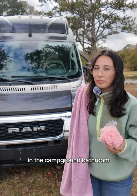 Walking to the campground bathroom for a shower during van life