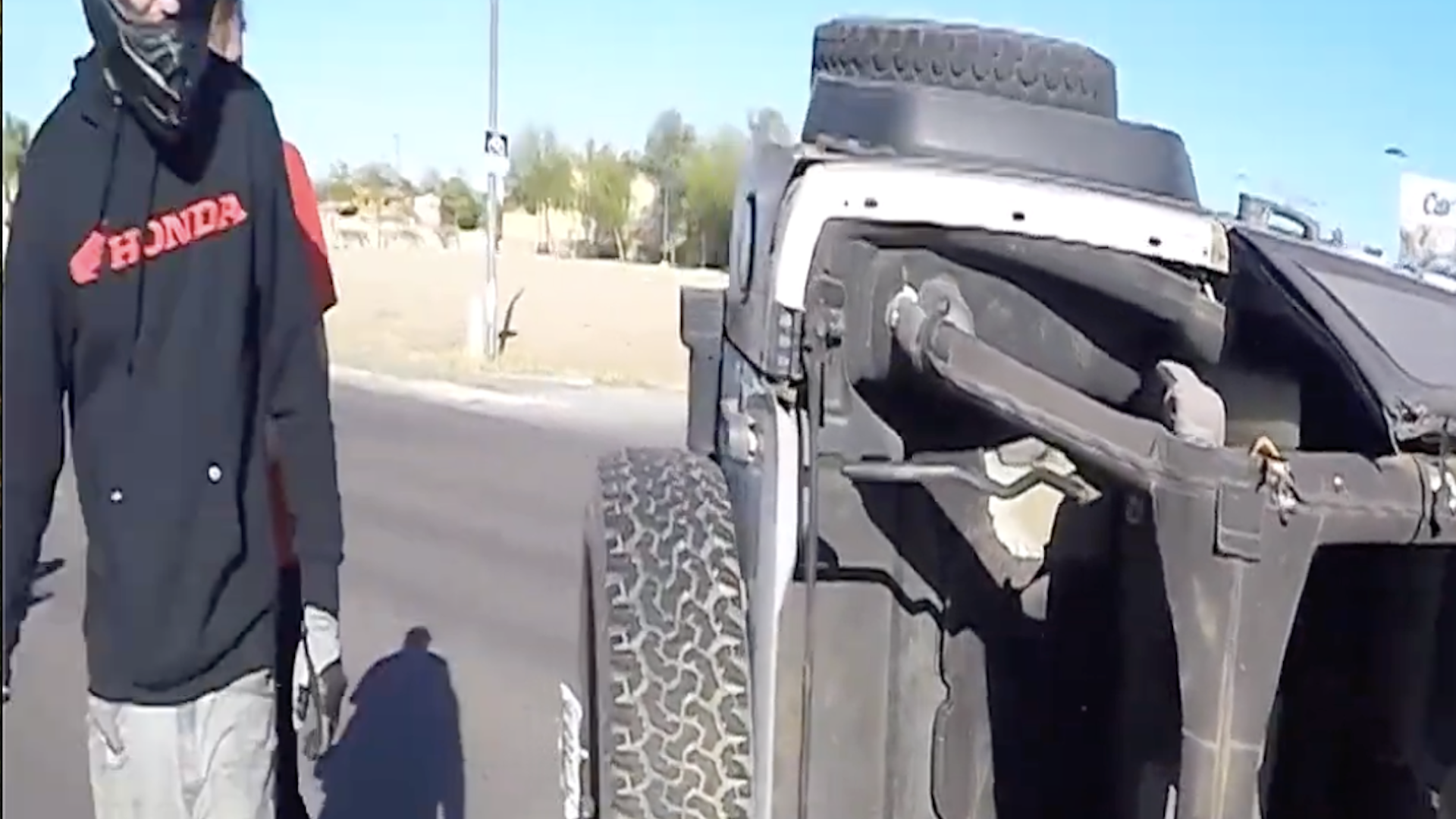Motorcycle riders watch in horror as vehicle flips multiple times on highway