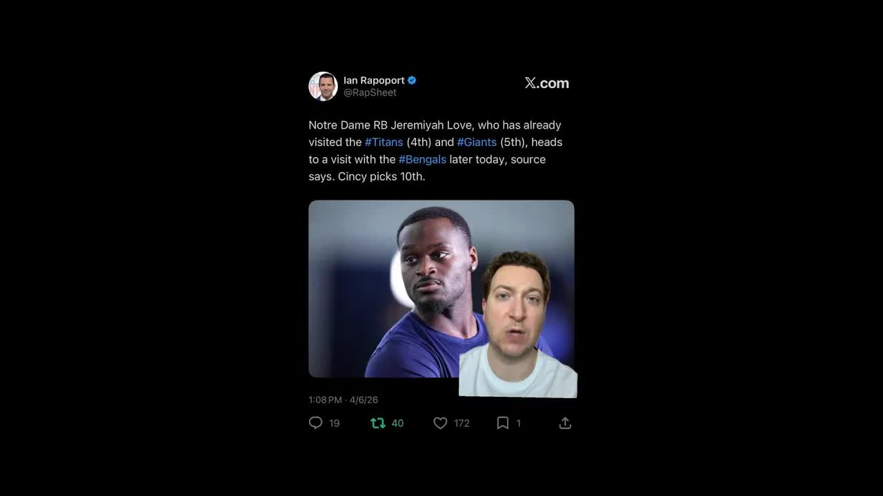 Should the #CincinnatiBengals draft Jeremiyah Love if he falls to them in the #2026NFLDraft? #WhoDey