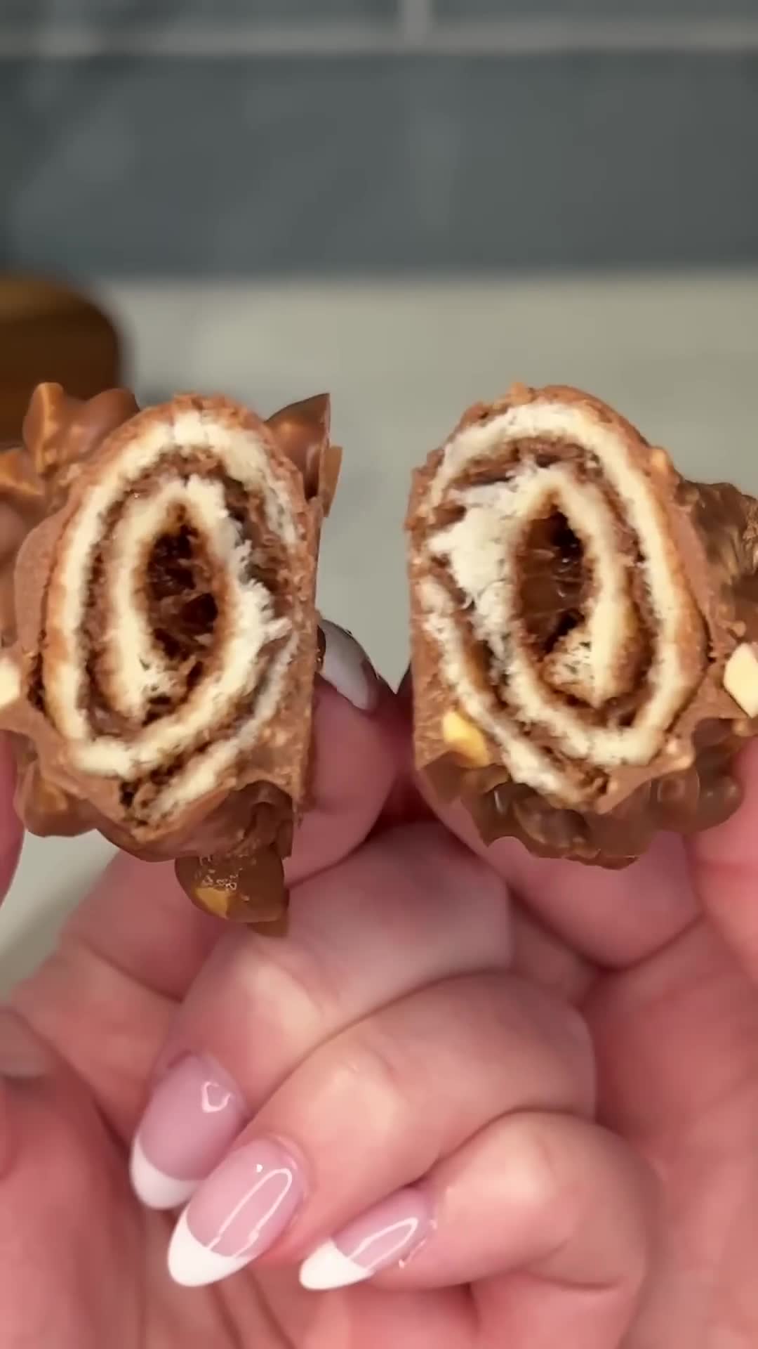 Chocolate hazelnut spread wrapped in bread gets crispy exterior