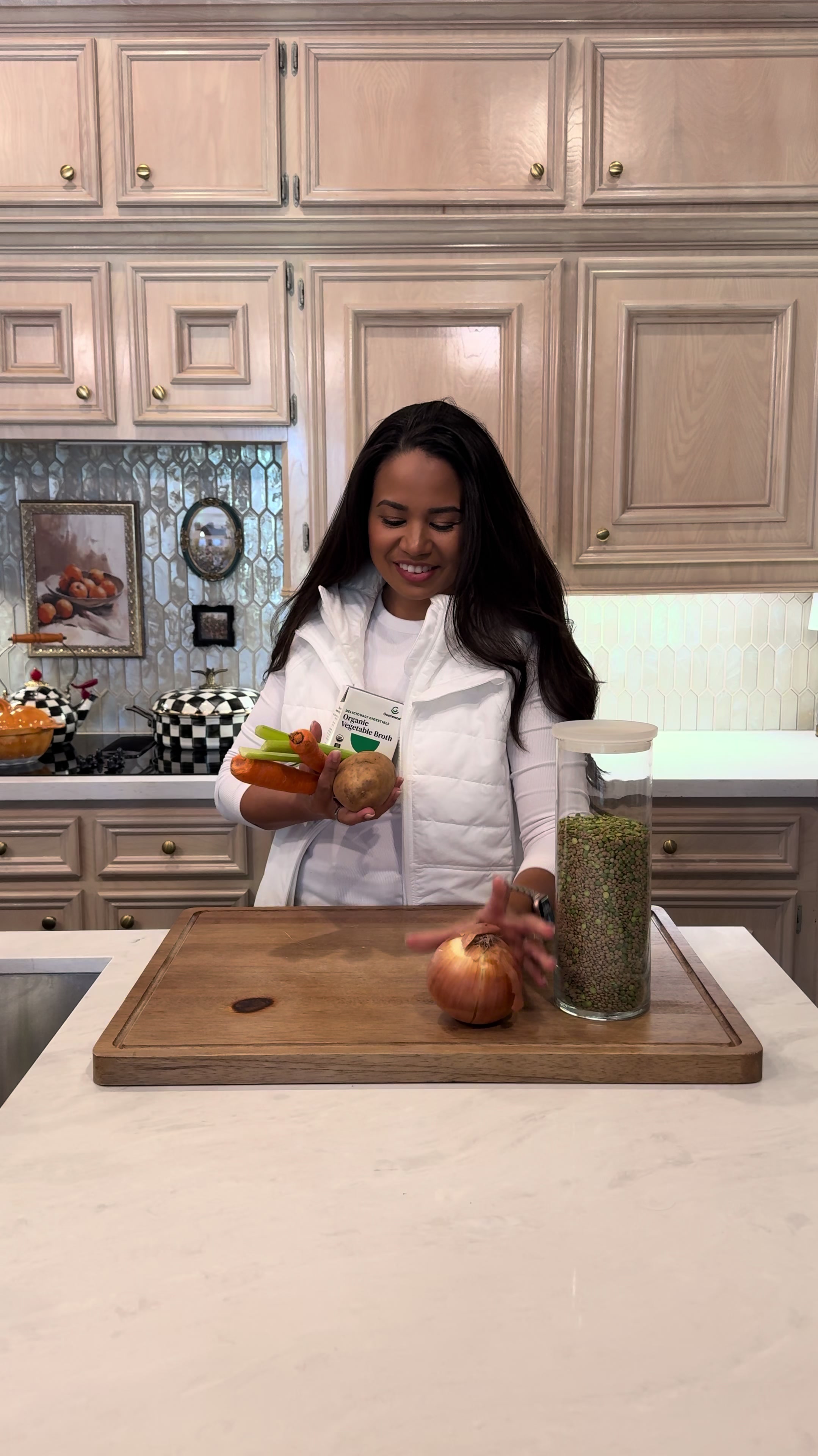 Delicious lentil soup recipe tutorial with organic vegetable broth carrots onion potato making