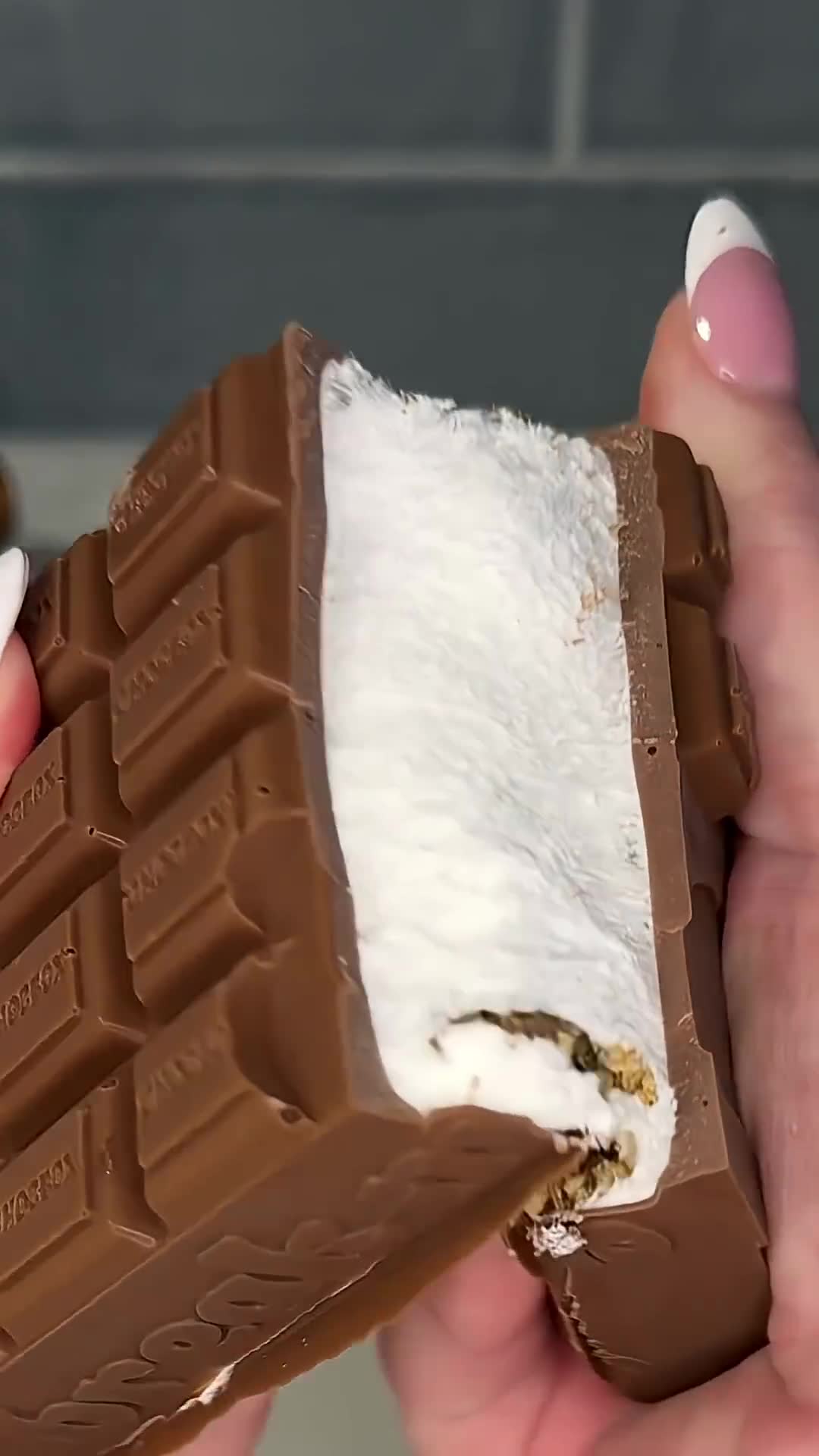Campfire classic ingredients combined inside chocolate coating