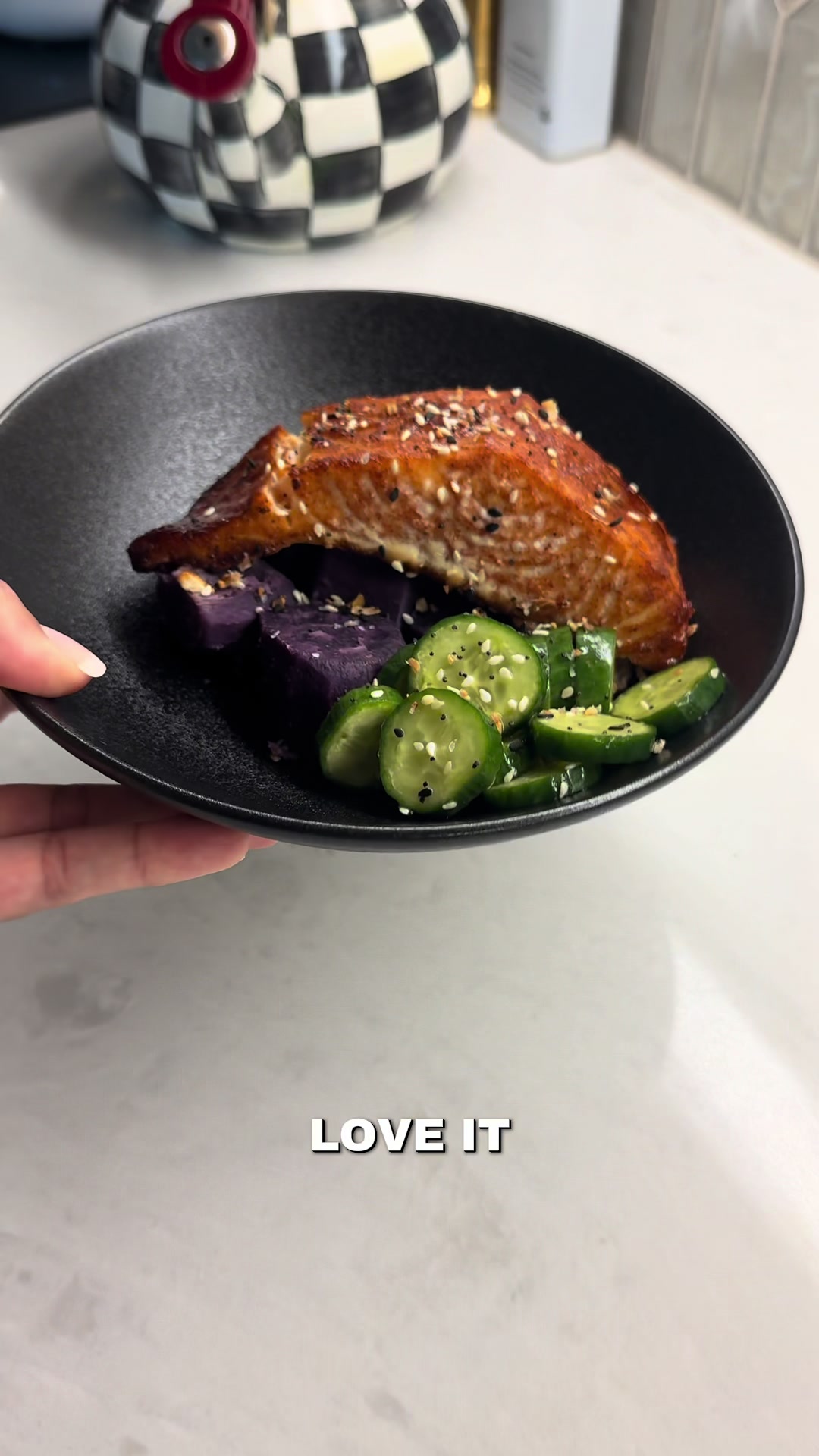 Easy quick nutritious salmon dinner recipe tutorial with purple sweet potato cucumbers