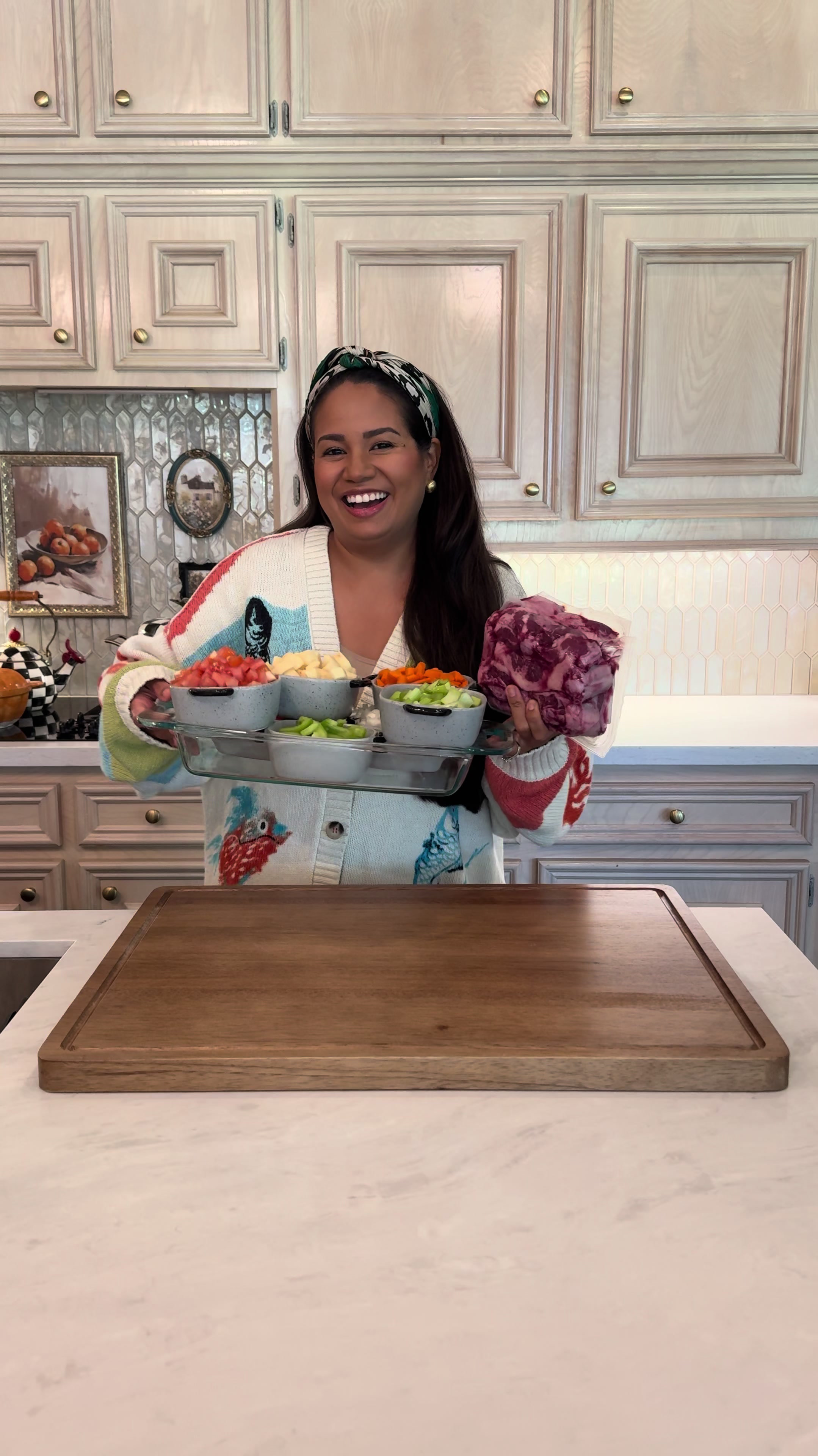 Making amazing oxtail stew recipe with chopped vegetables and hidden emoji giveaway