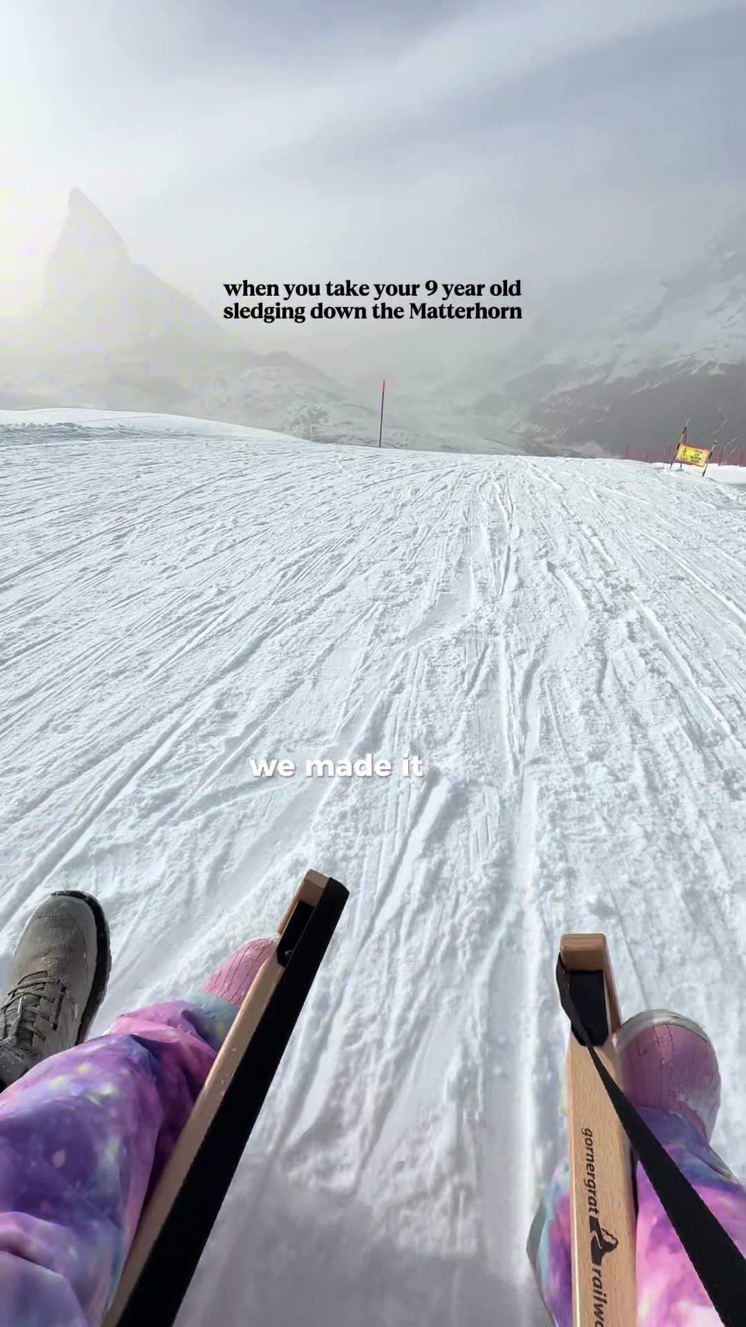 Swiss mountain sledding captured from rider's perspective