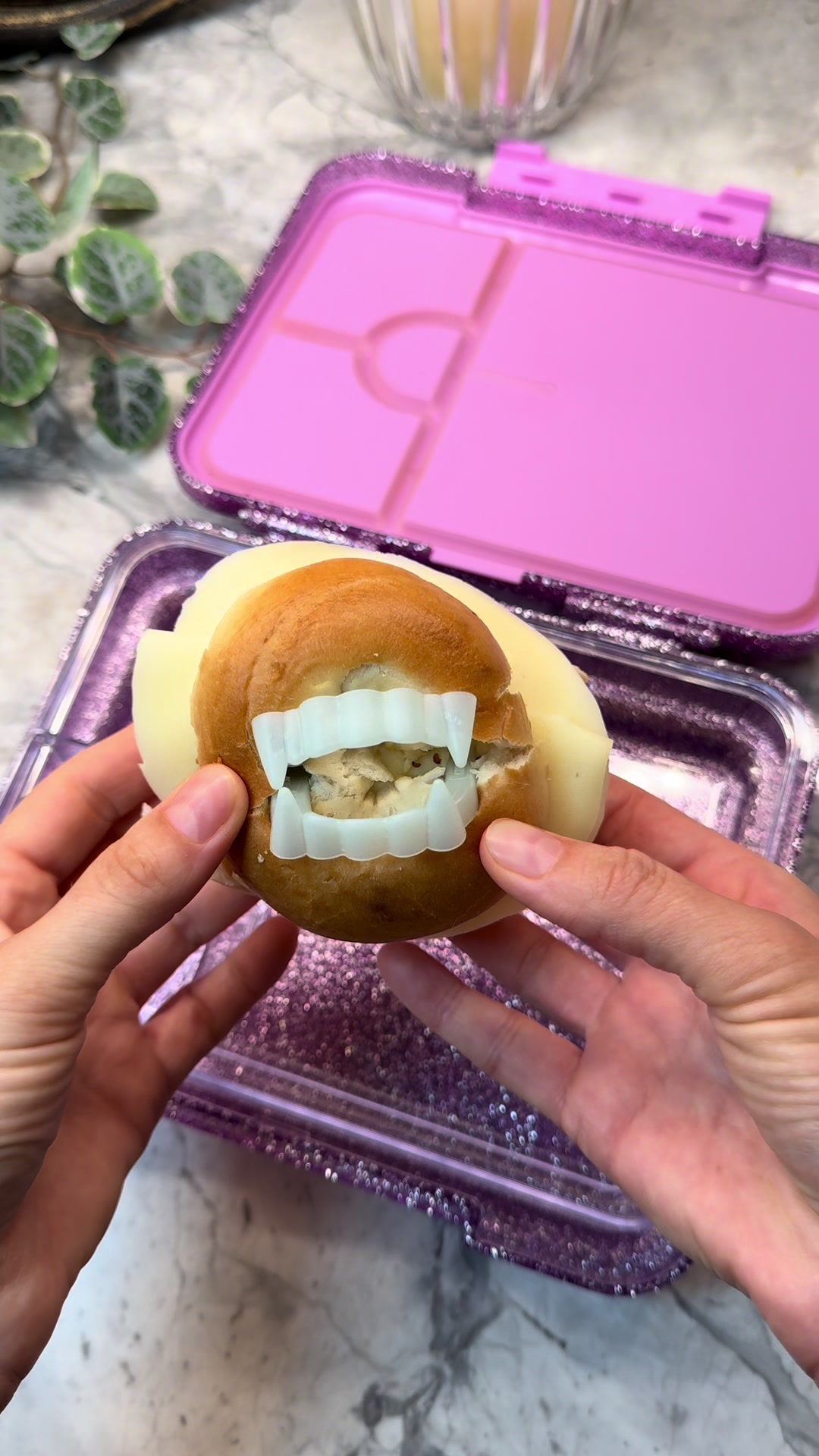 Quick creative lunch featuring bagel faces and pepper decorations