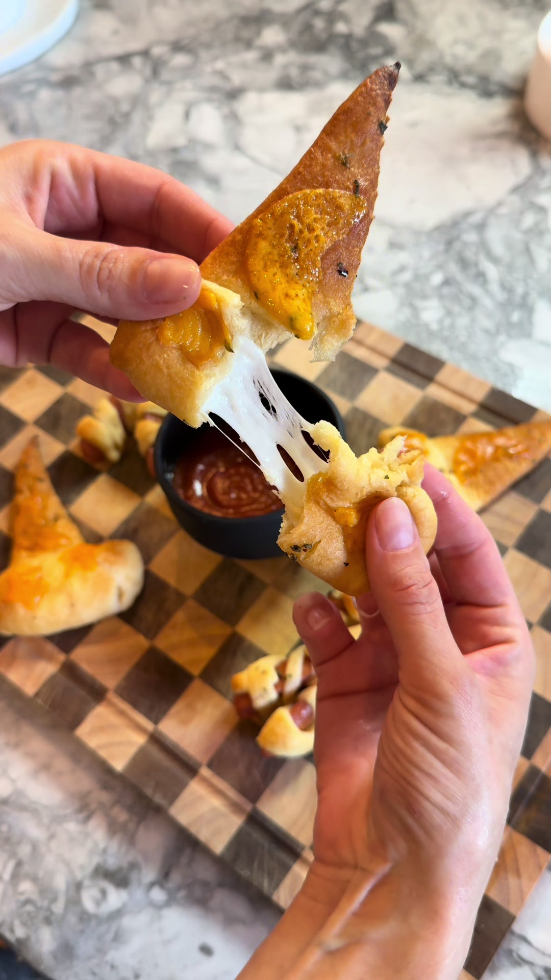 After-school favorite mummy-style pastries with cheese pull effect