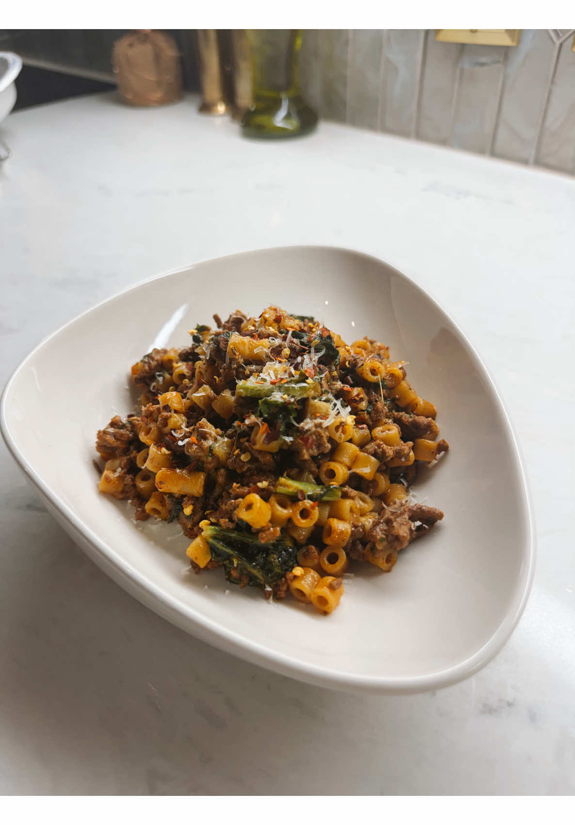 Easy homemade ground beef and broccoli ditalini pasta for home cooking