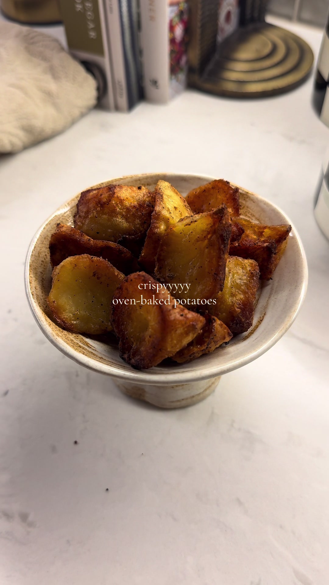 Perfectly crispy golden brown oven baked potatoes tasty food aesthetic showcase
