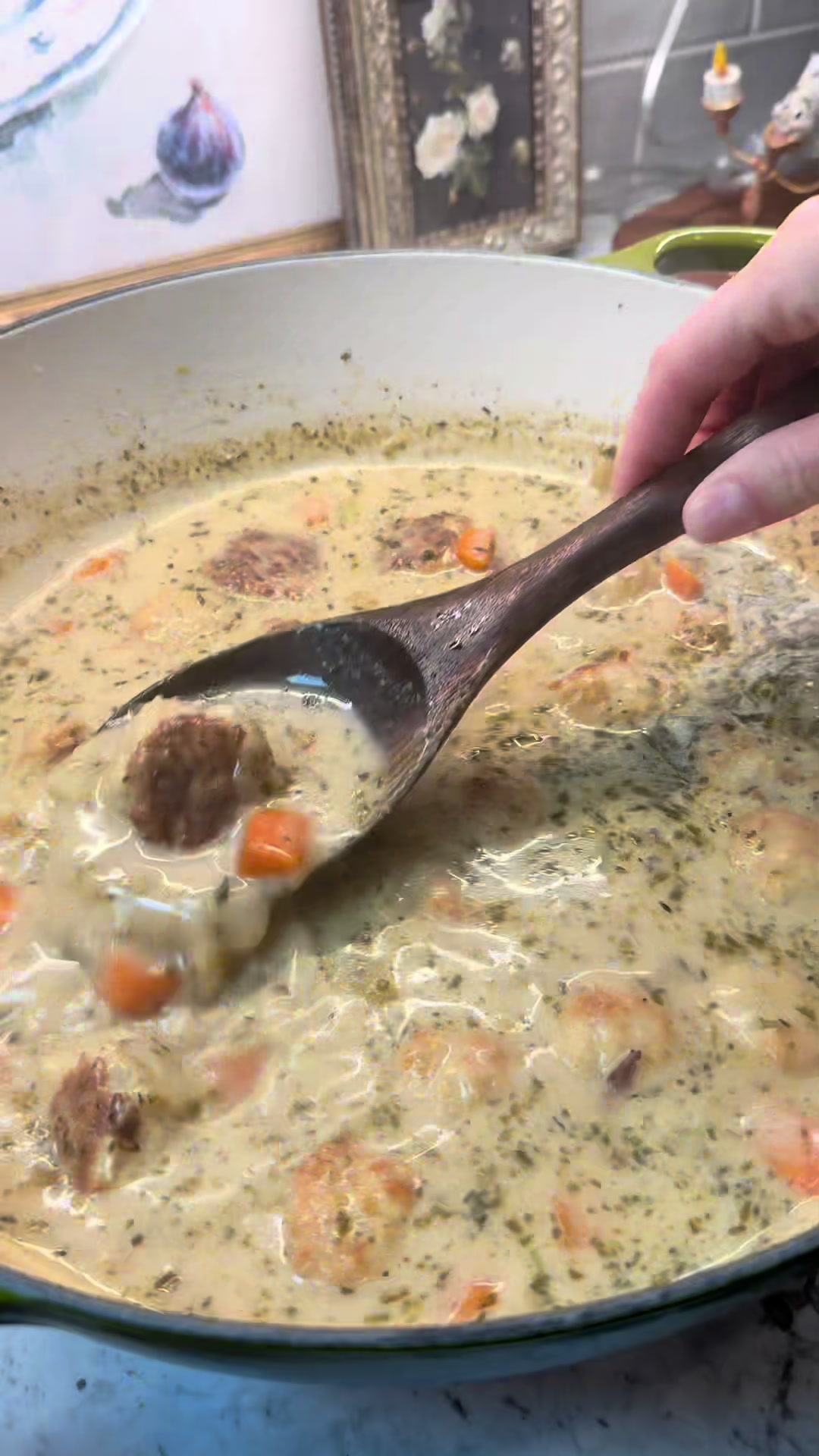 Updated classic stew recipe with chicken balls and carrot chunks