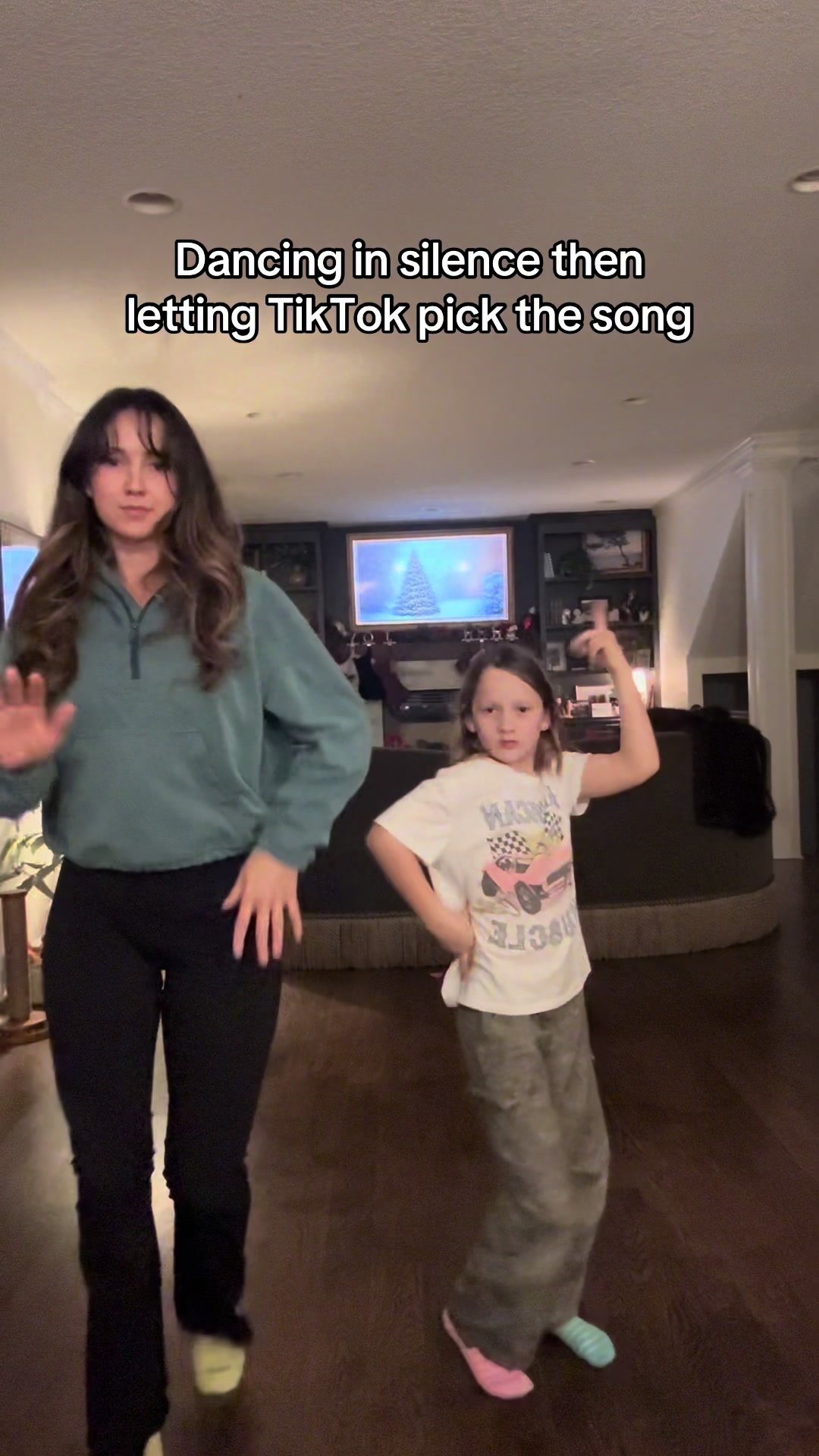 Mother-daughter dance video starting silent then music kicks in