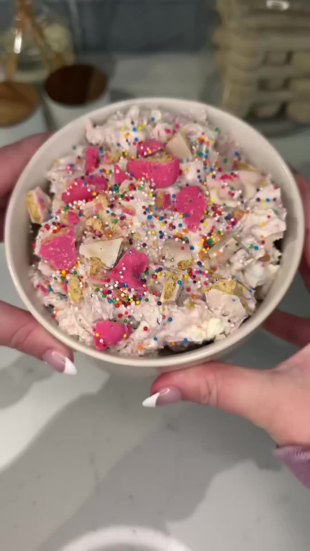 Rainbow circus cookie salad combines creamy layers with childhood favorite