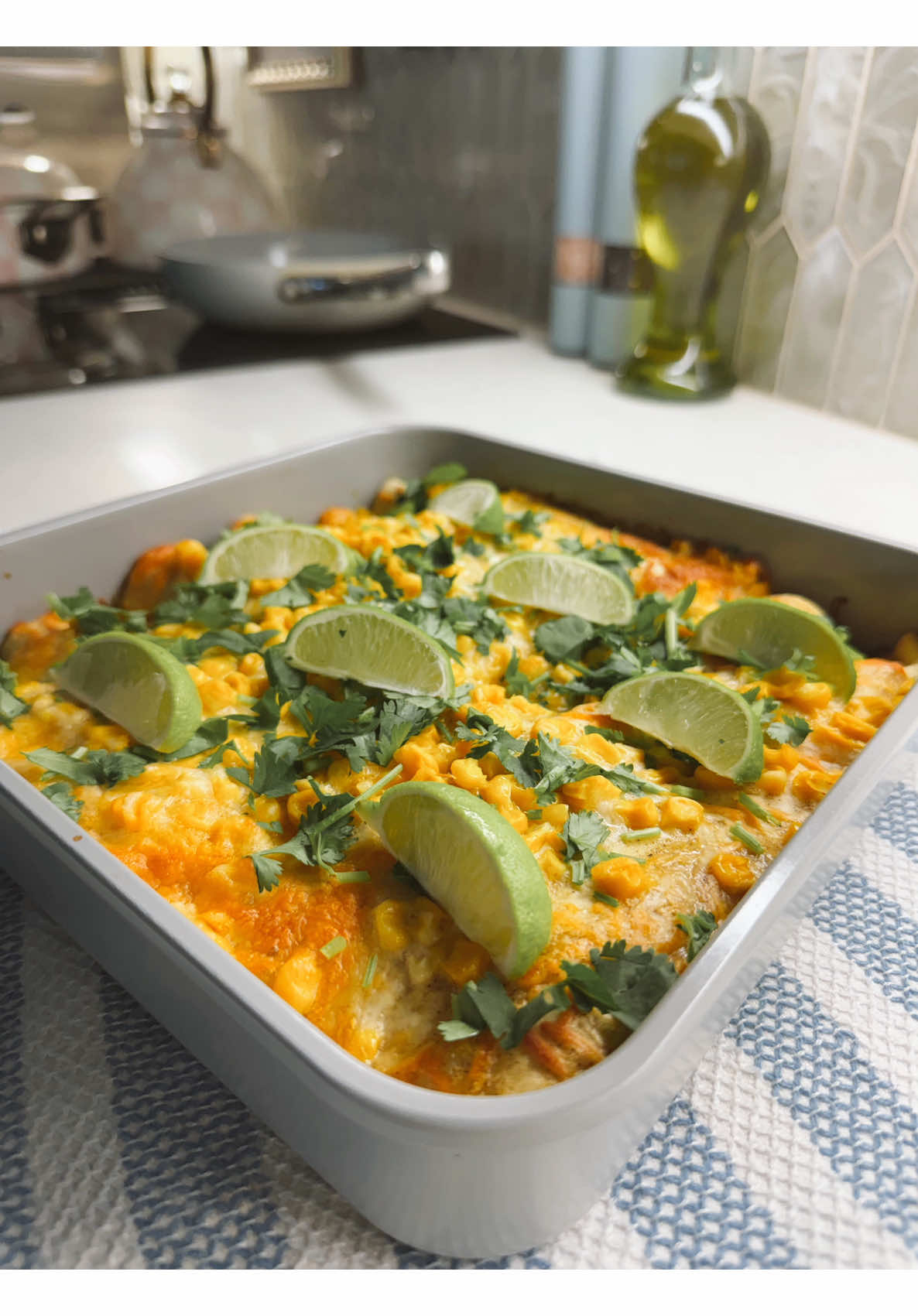 Homemade baked cheesy corn and lime enchiladas recipe share with friends family