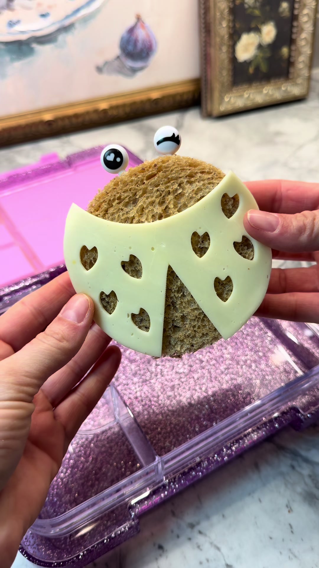 Romantic holiday lunchbox with decorated character sandwich