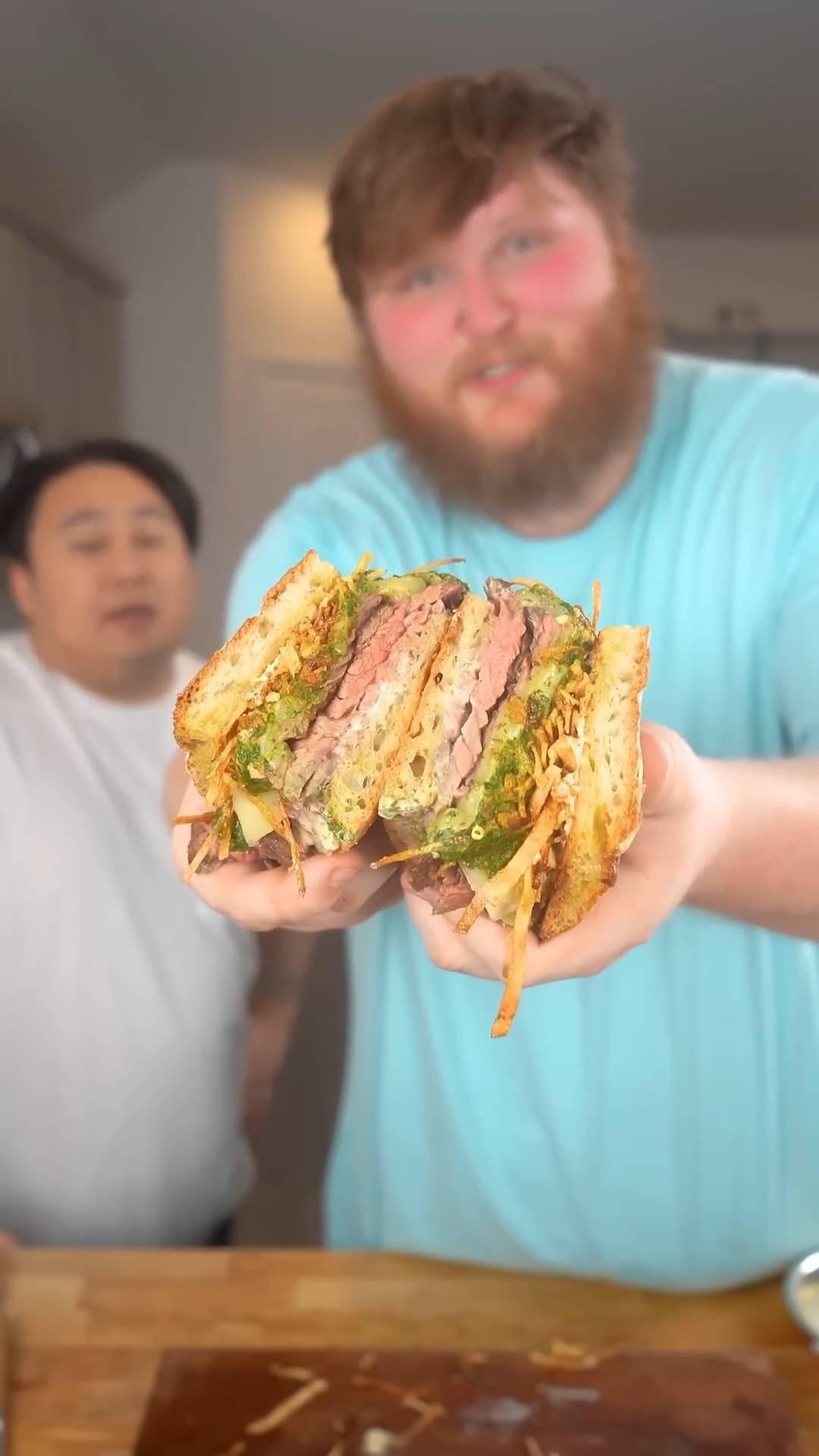 Steak and chimichurri sandwich collaboration comparing different approaches