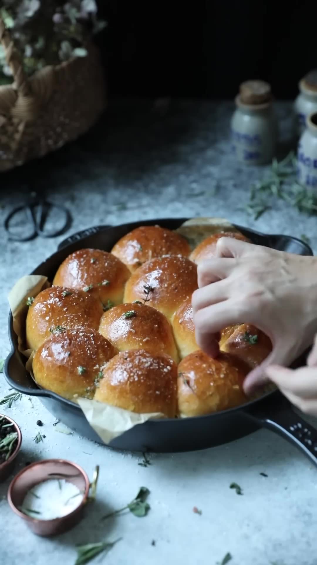 Soft buttery dinner rolls and savory stuffed garlic knots
