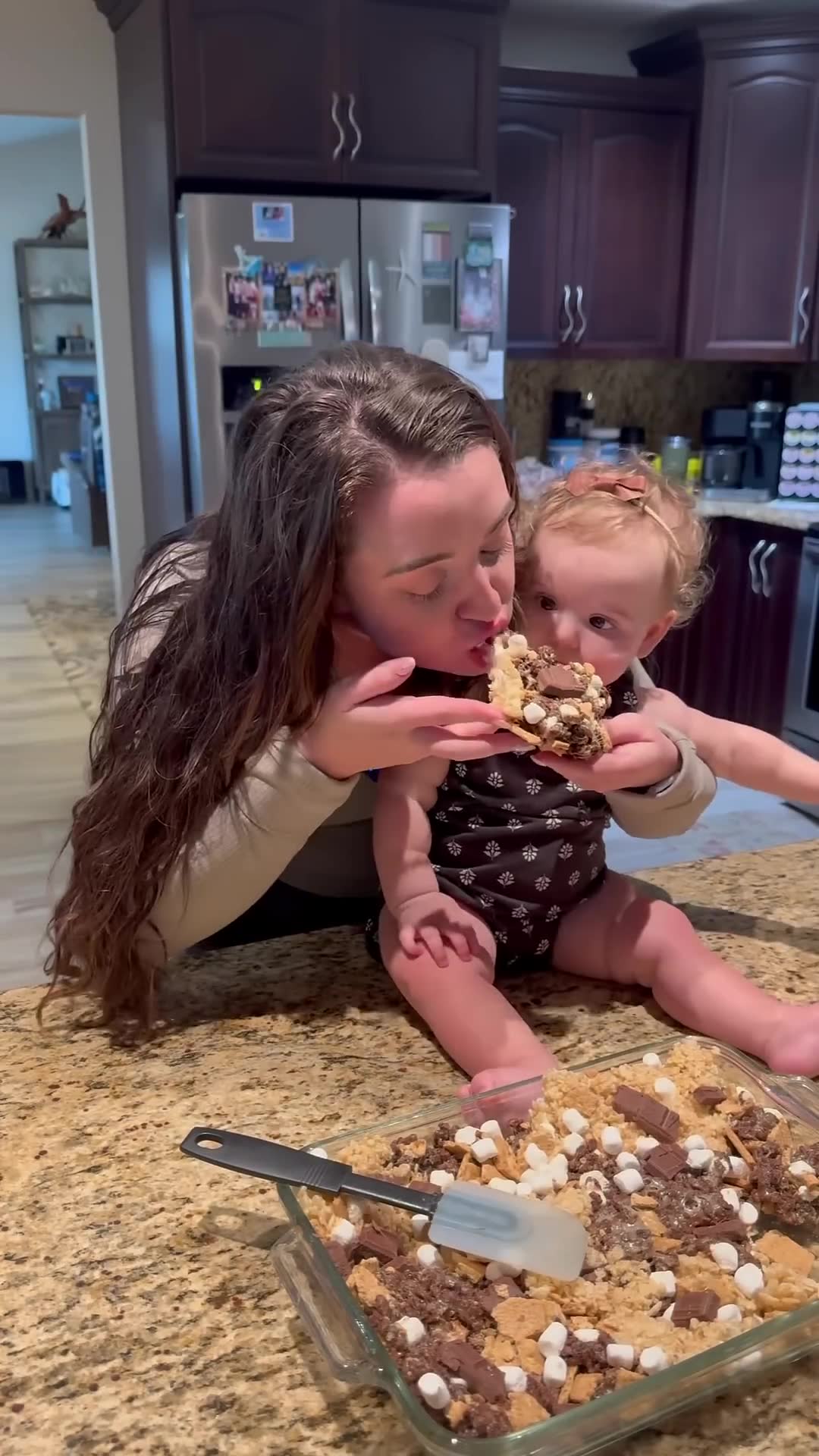Making smores rice krispie treats with my little girl in the kitchen