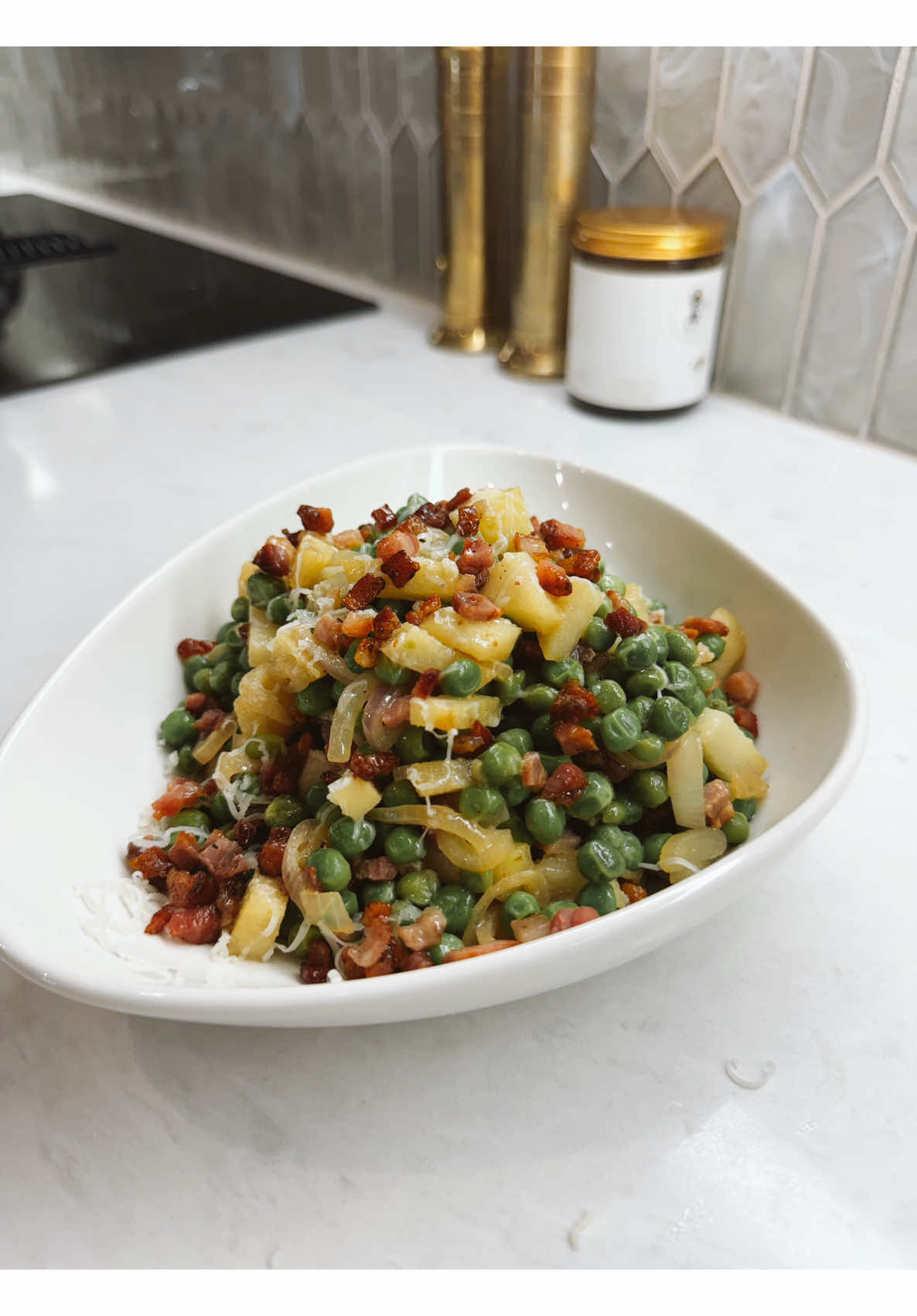 Simple pancetta pea thanksgiving side recipe ready in minutes