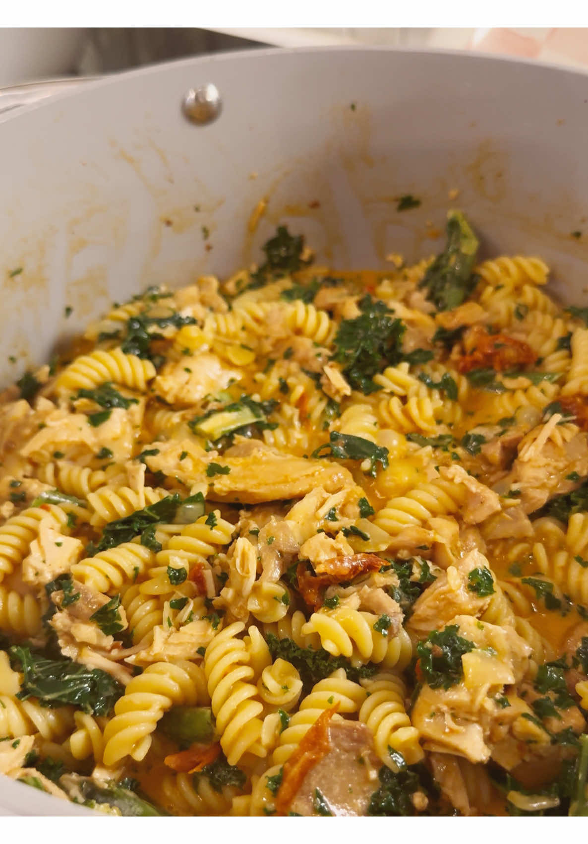 Easy creamy chicken kale pasta for weeknight dinner ready in minutes