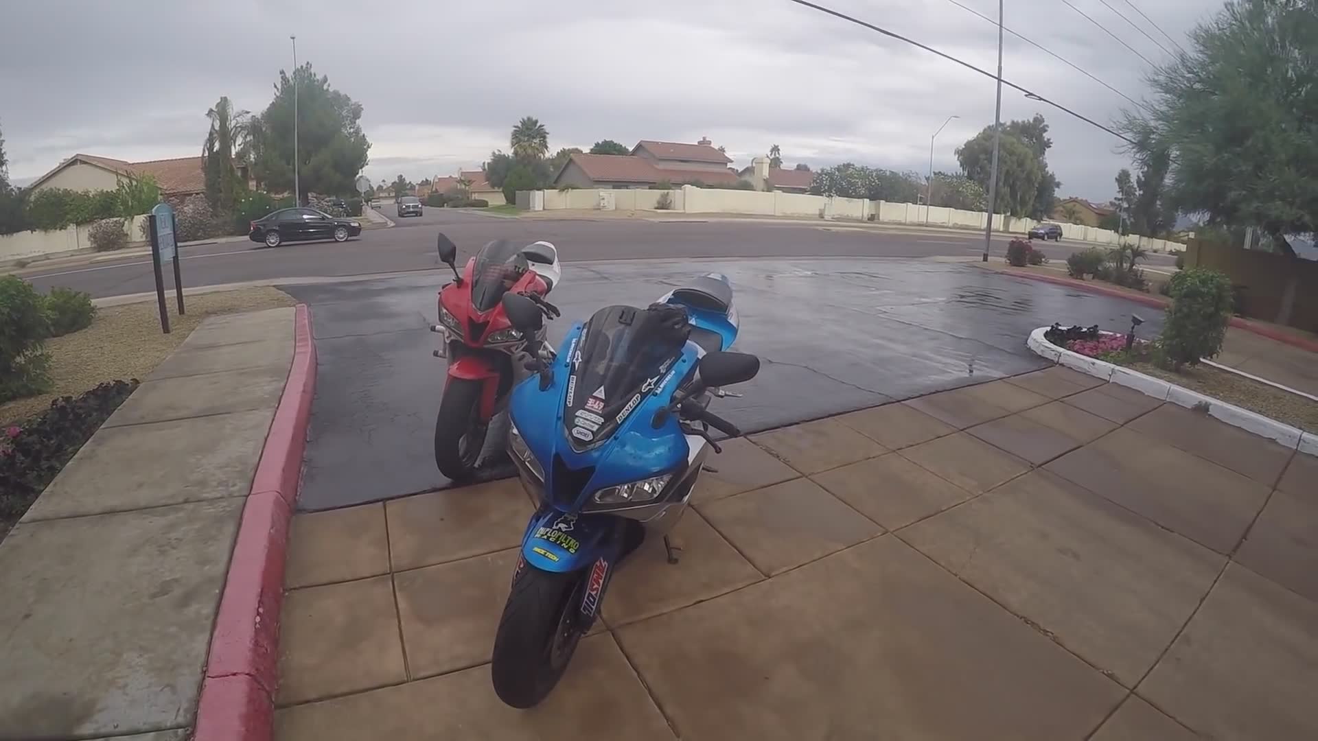 Sport bike loses traction during corner on group run