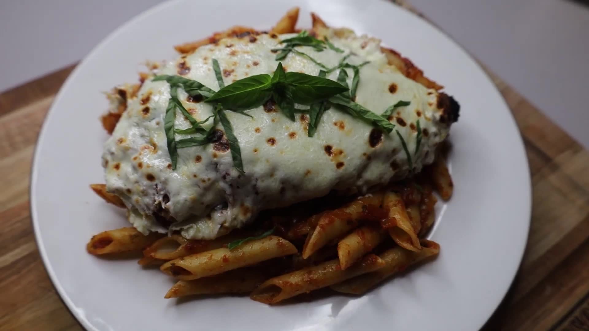 Super delicious chicken parmesan with crispy breaded chicken cutlets