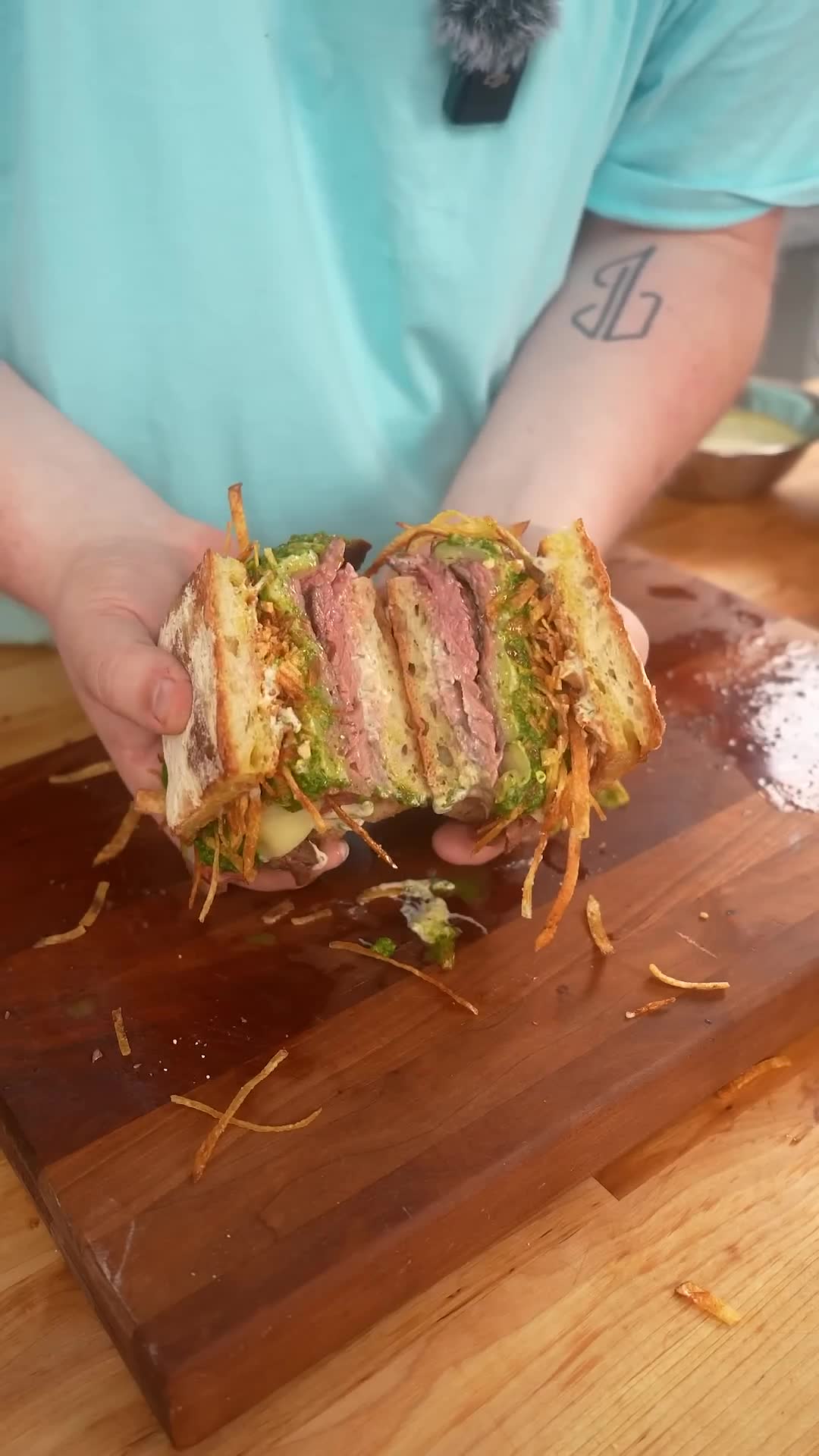 Making a way better sandwich with grilled steak and fresh chimichurri