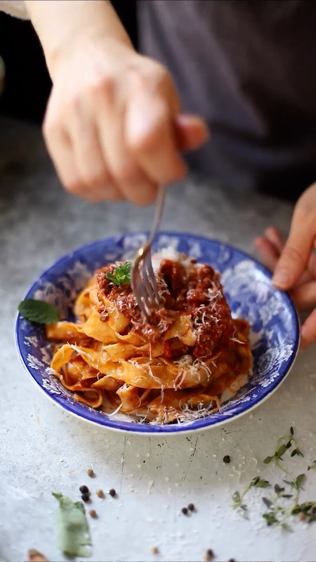 Fresh egg pasta topped with slow-cooked ragu