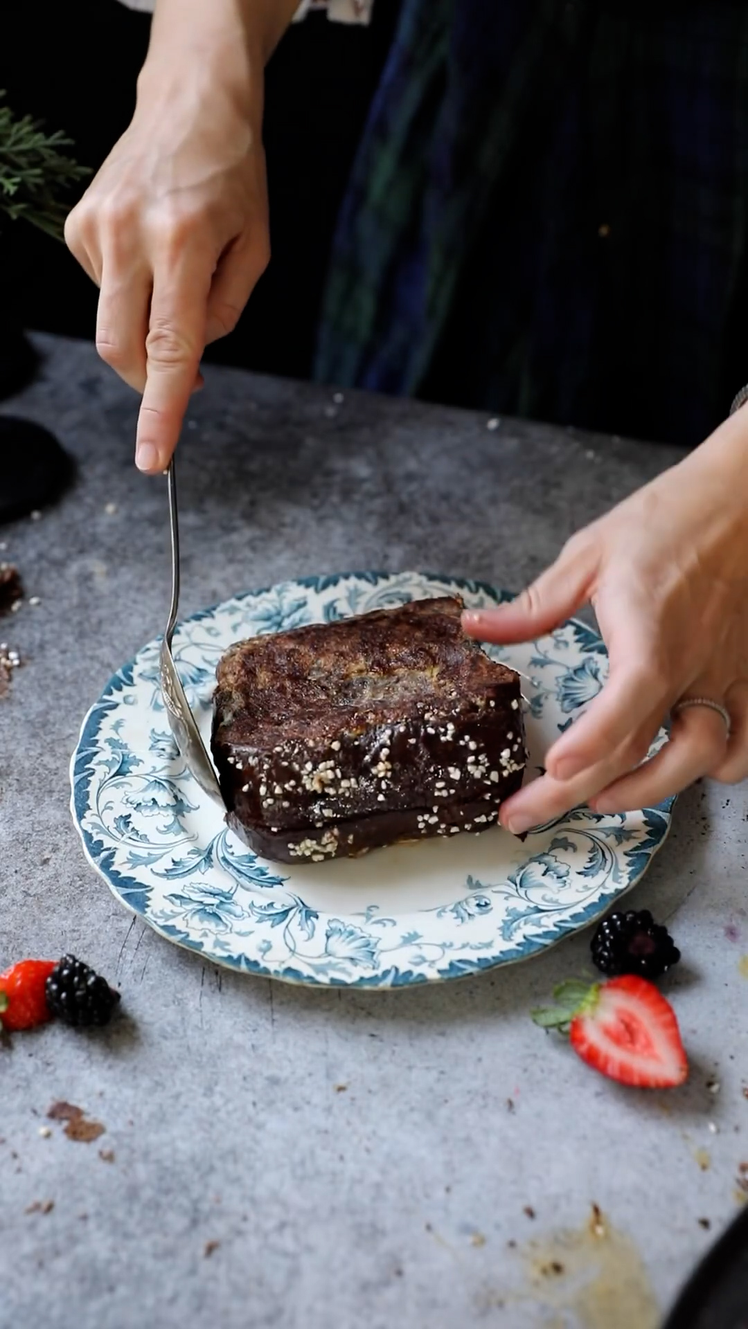 Rich French toast topped with nutty sauce