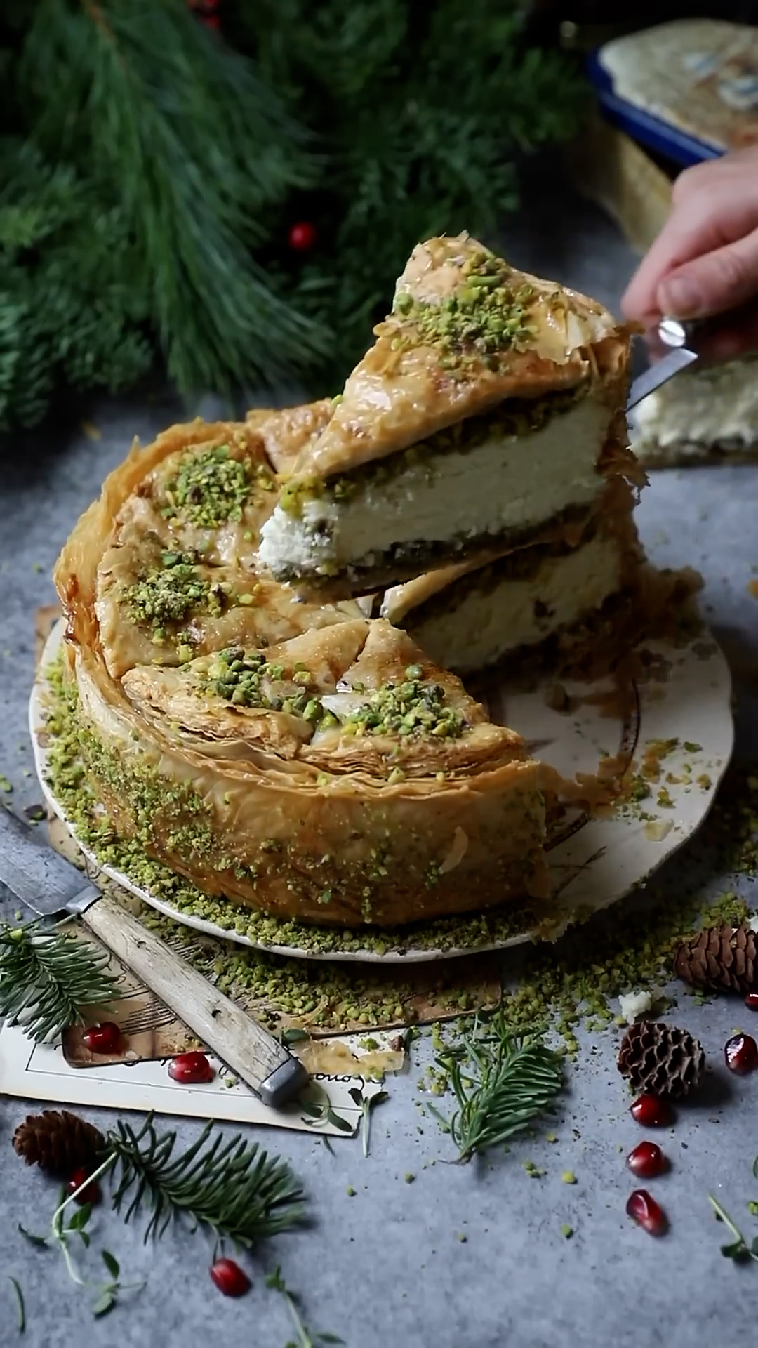 Fusion dessert combining baklava and cheesecake