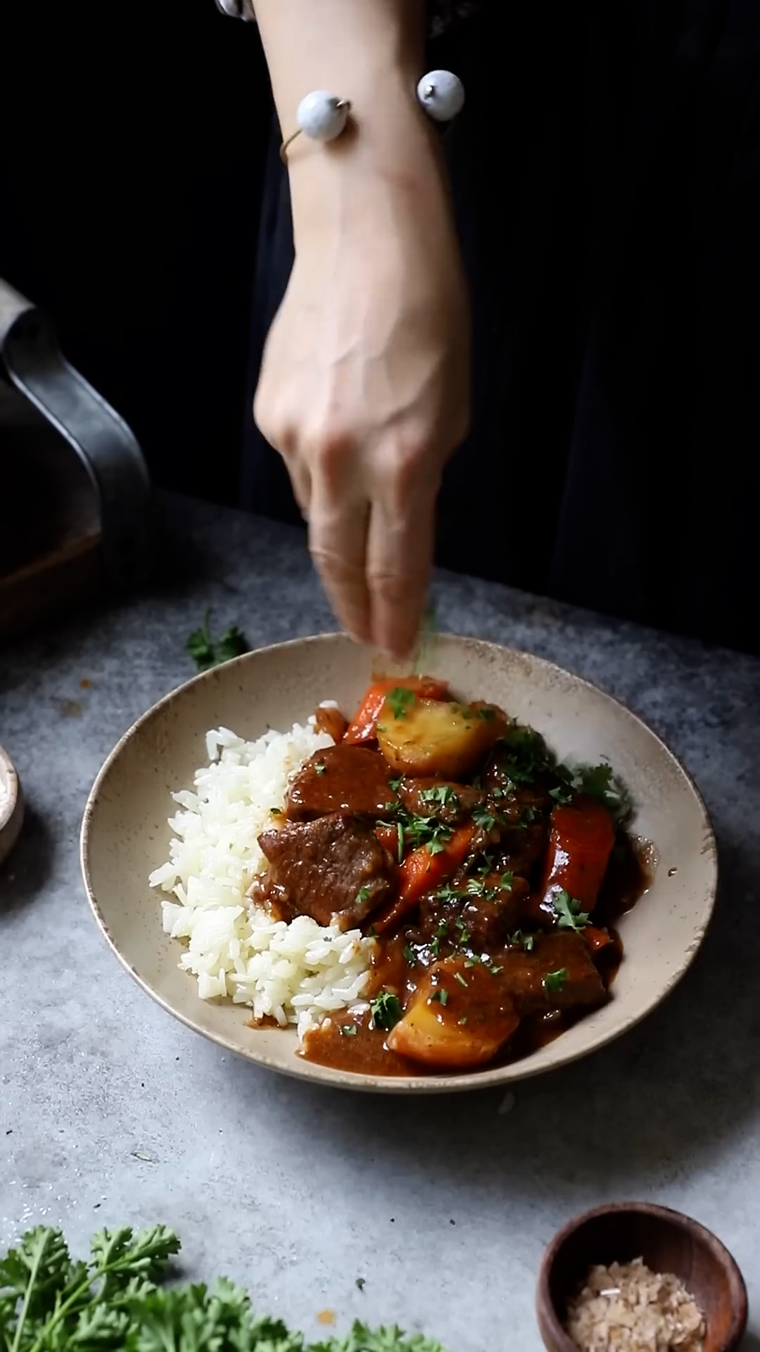 Hearty beef stew with tender chunks of meat