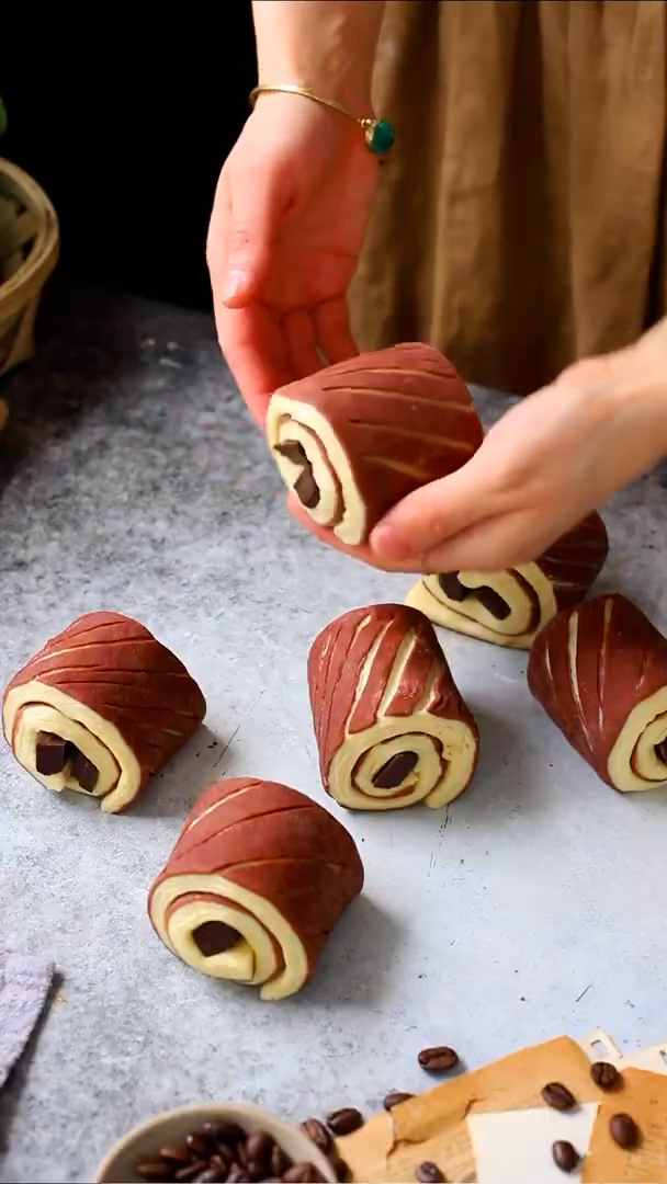 Buttery pastry wrapped around dark chocolate batons
