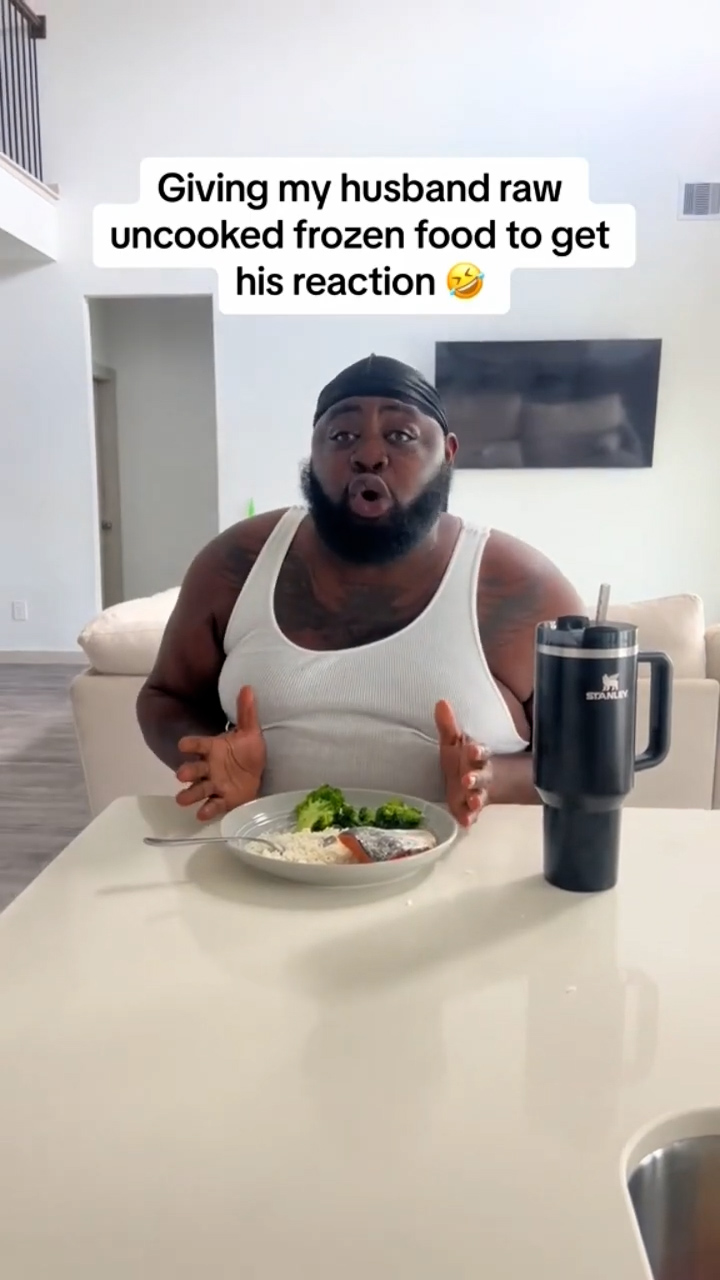 His disgusted reaction to completely raw frozen meal